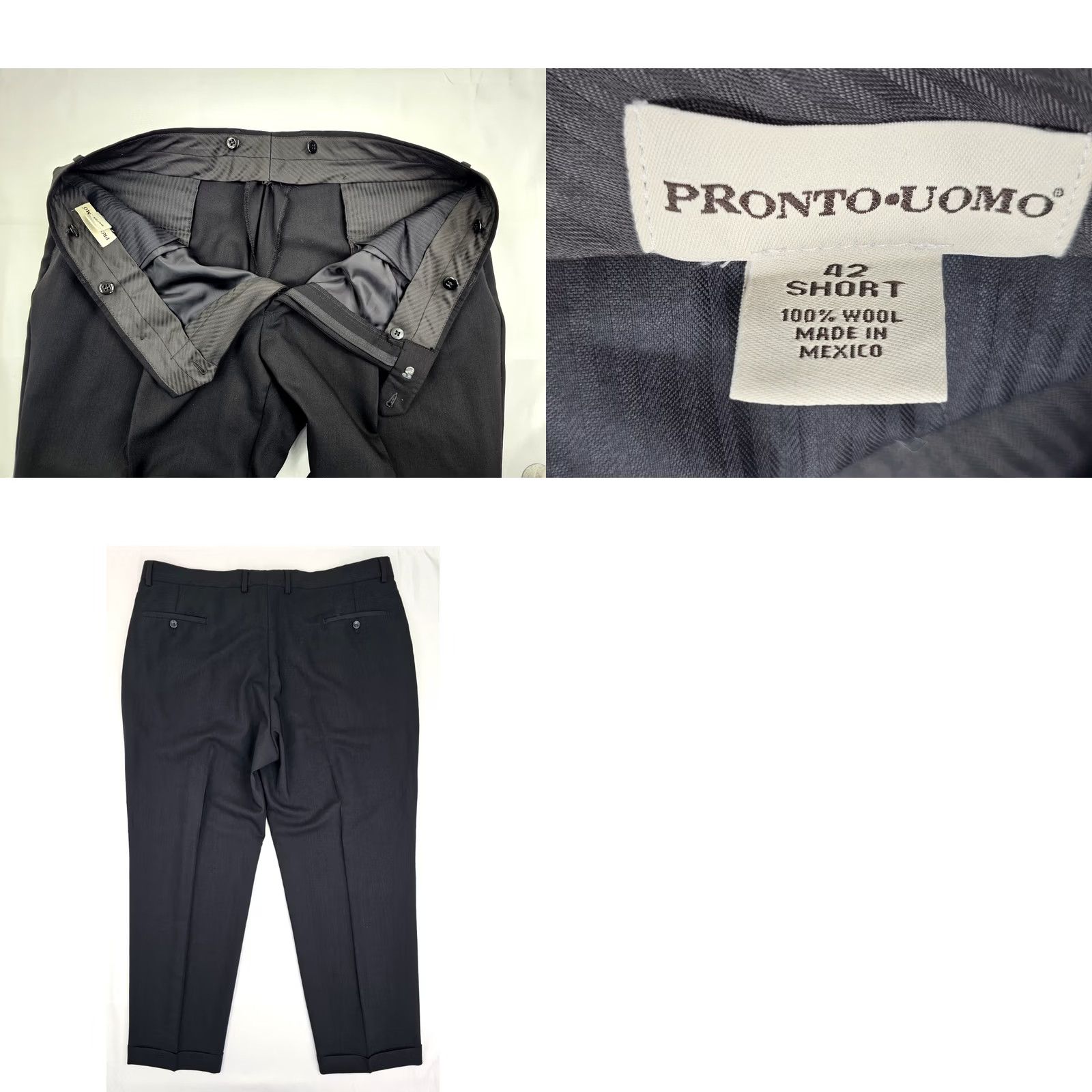 Pronto Uomo Pronto Uomo Wool Pleated Dress Pants Men 42 Short Sl?zip? Detachable Suspenders Black 41x29 Size US 41 - 8 Thumbnail