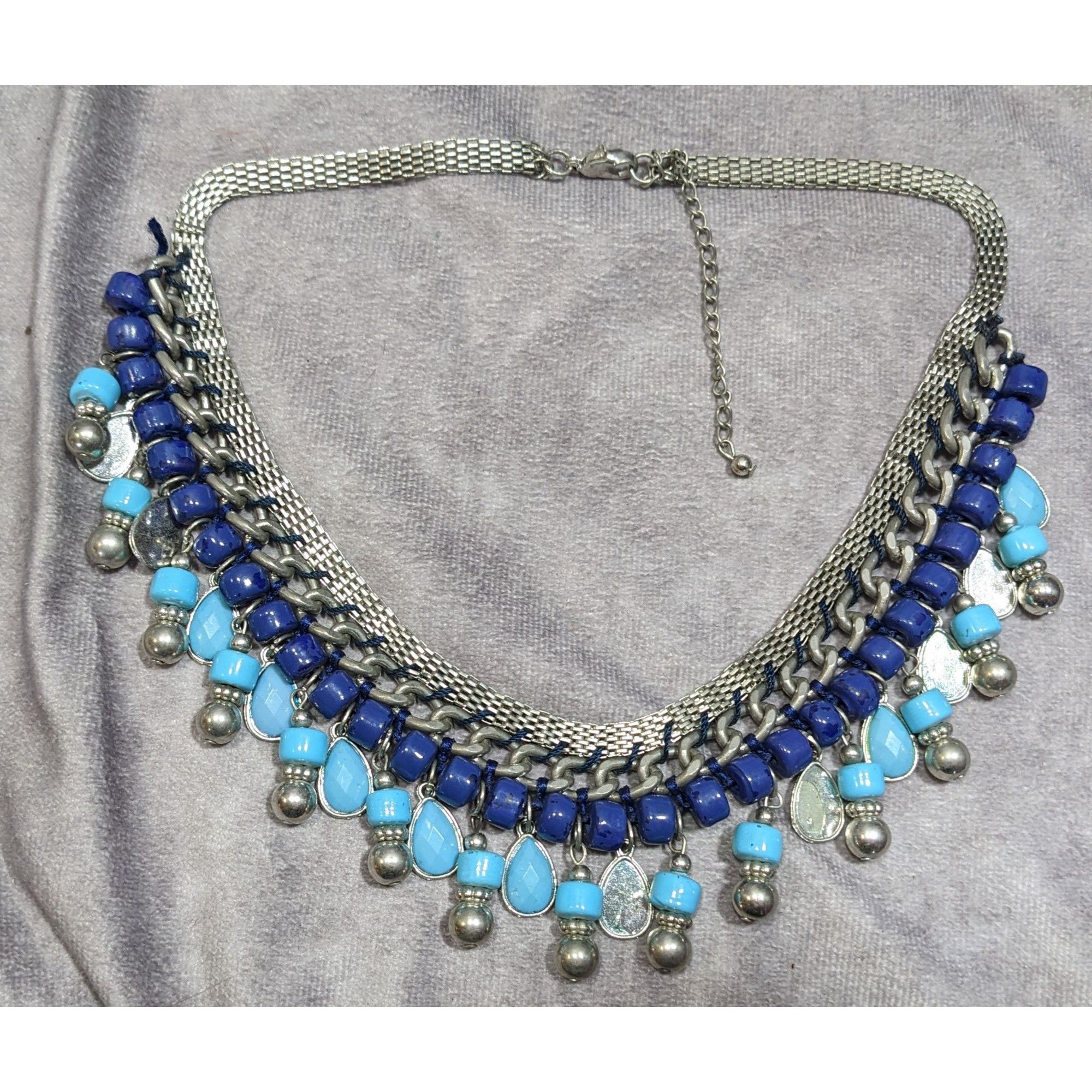 Other Bohemian Fringe Blue And Silver Tone Beaded Necklace Size ONE SIZE - 10 Thumbnail