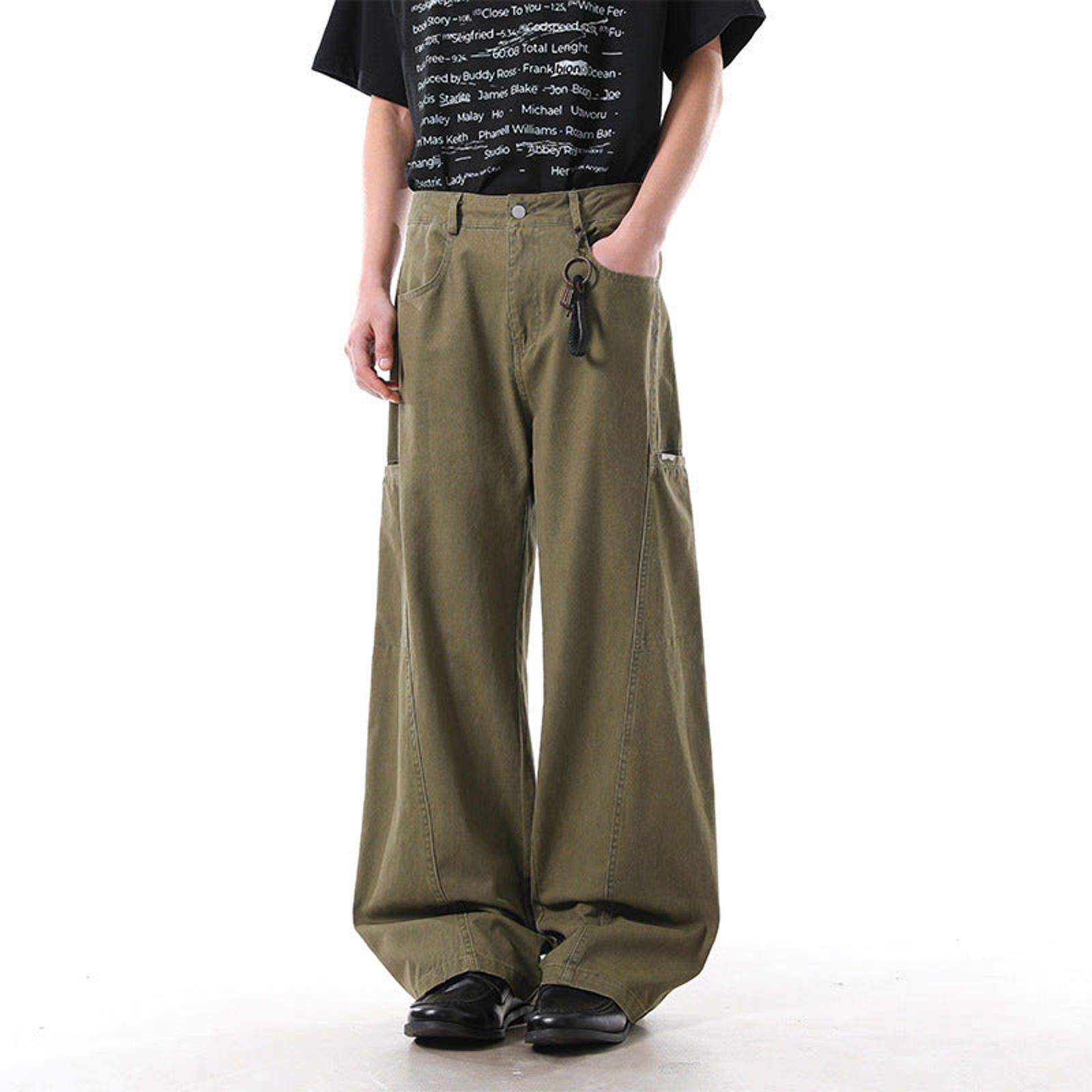 Vintage Olive Wide Leg Cargo Pants, Baggy Fit Size US 32 / EU 48 - 4 Thumbnail