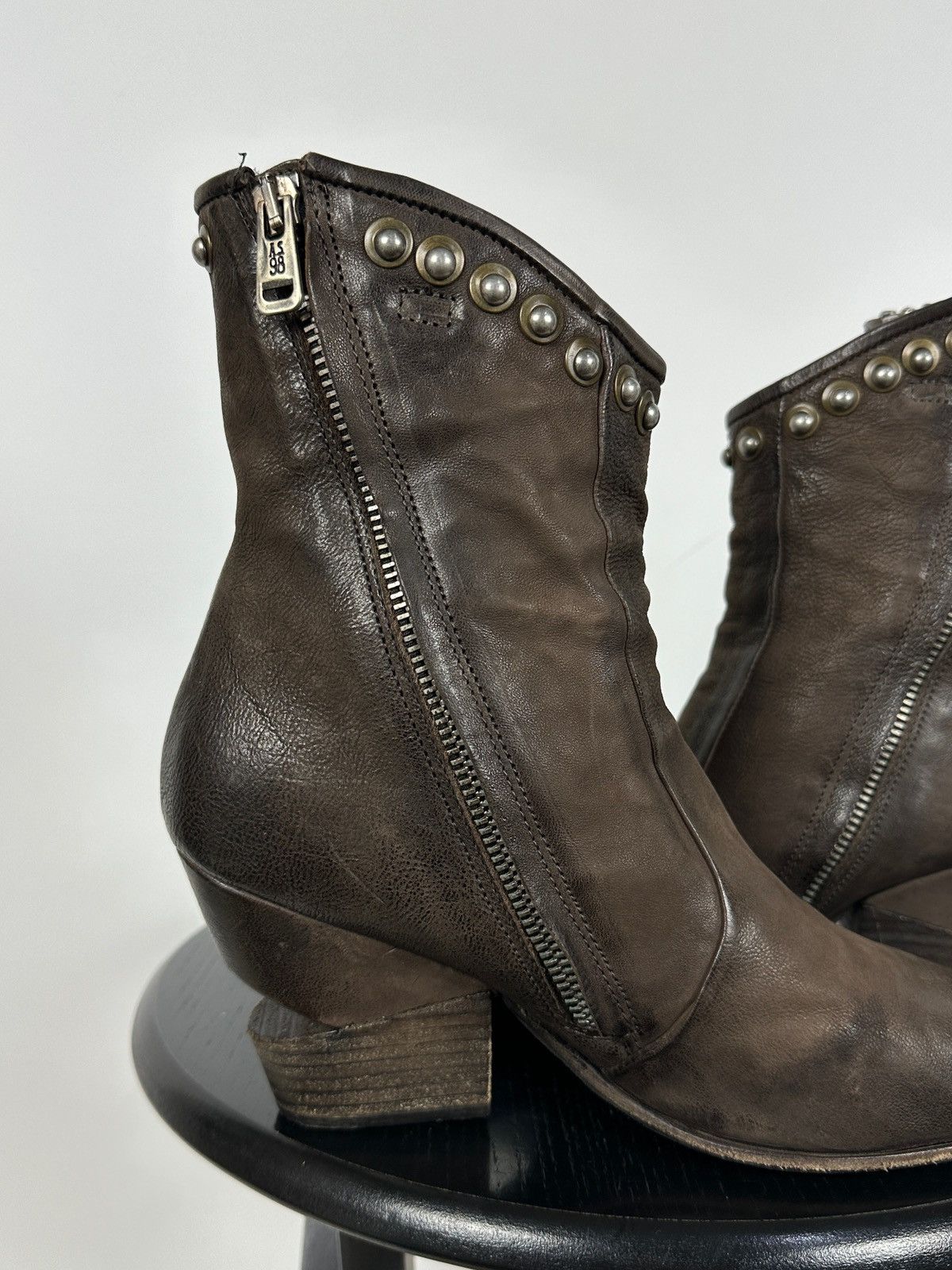 A.S.98 A.S.98. Brown Leather Biker Zip Studded Ankle Boots Size US 8 / IT 38 - 17 Thumbnail