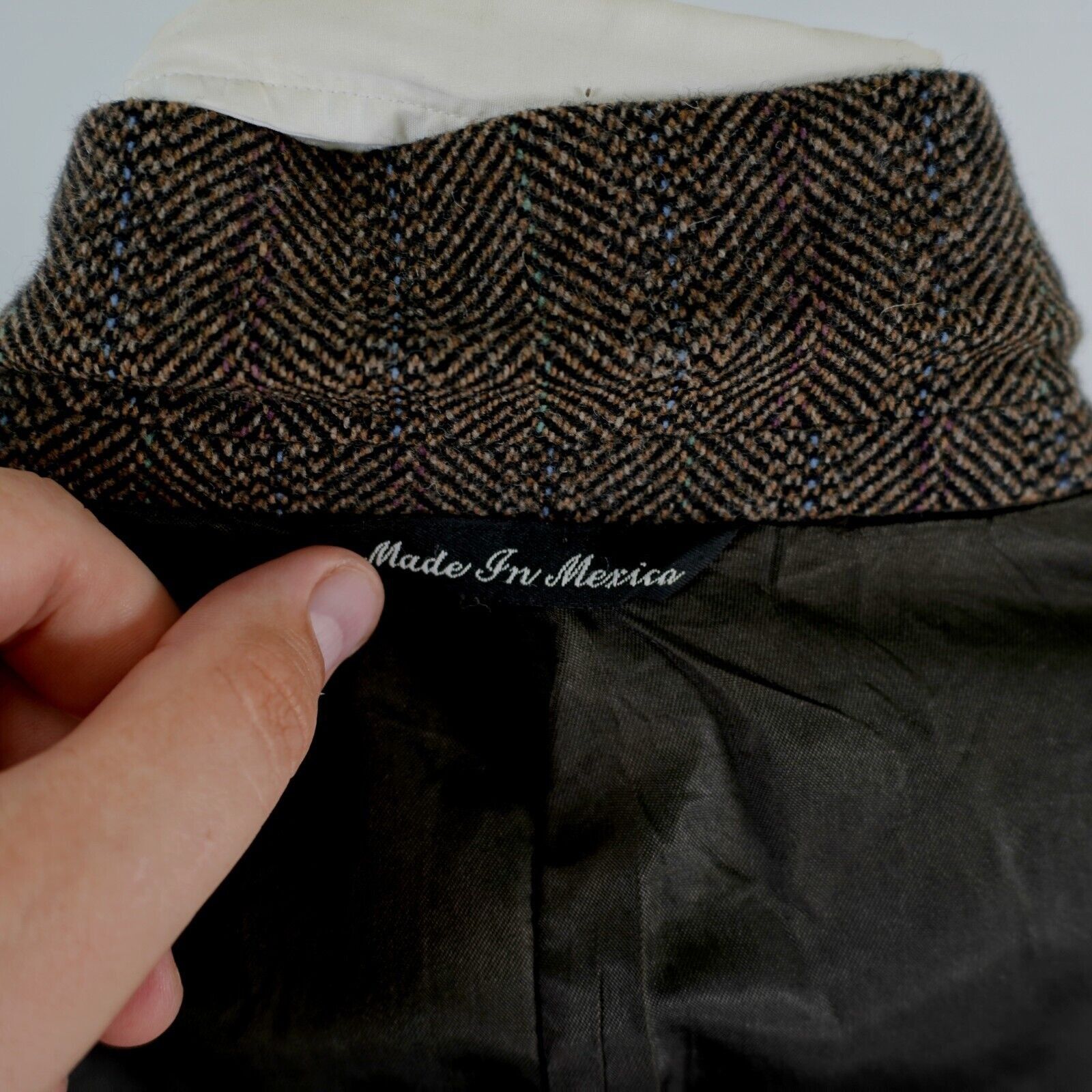 Vintage Cricketeer Lambswool Blend Tweed Brown Herringbone 2 Button Size 46L - 13 Thumbnail