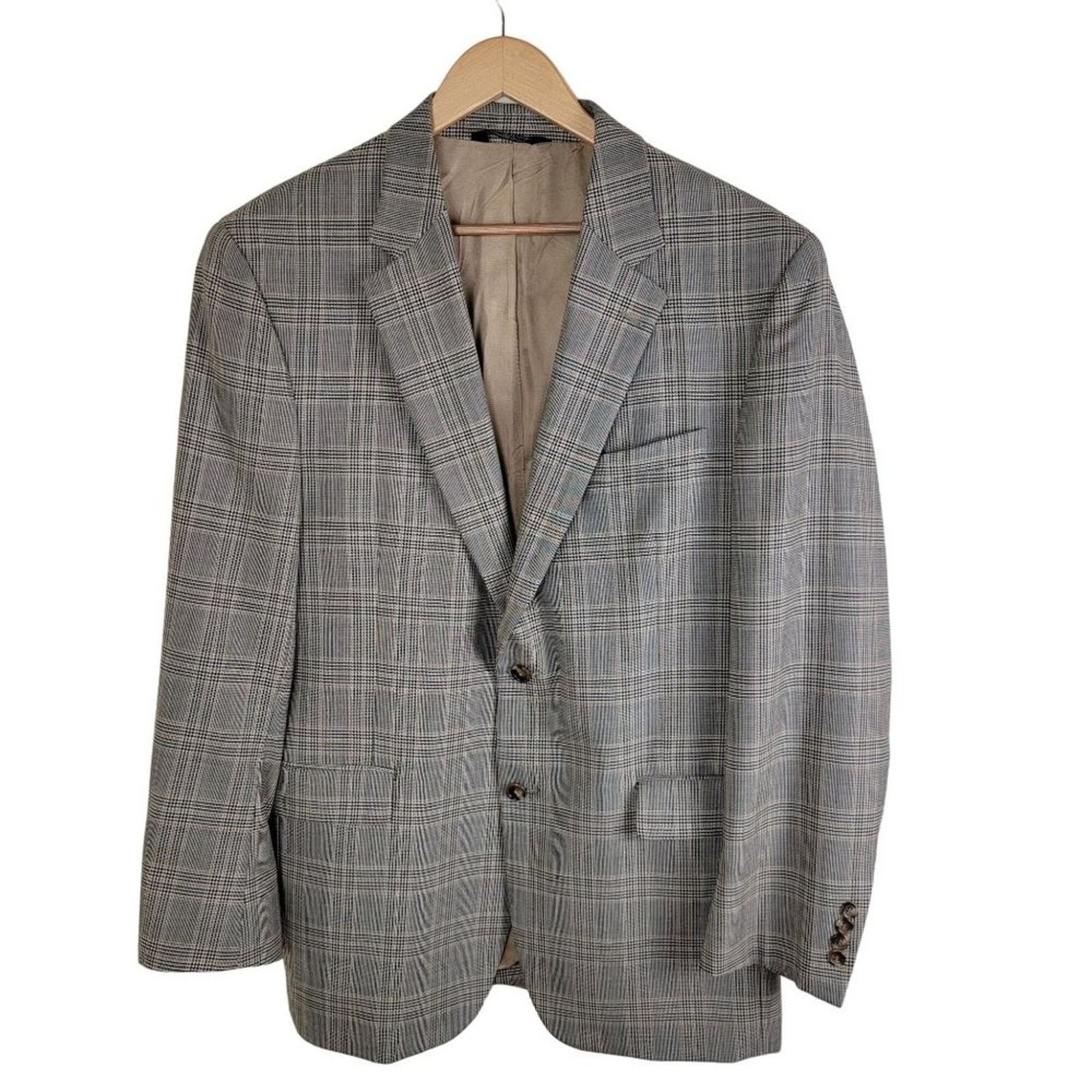 Jos. A. Bank Jos. A Bank Mens Wool Plaid Suit Blazer Sportcoat size 44L Size 44L - 15 Thumbnail