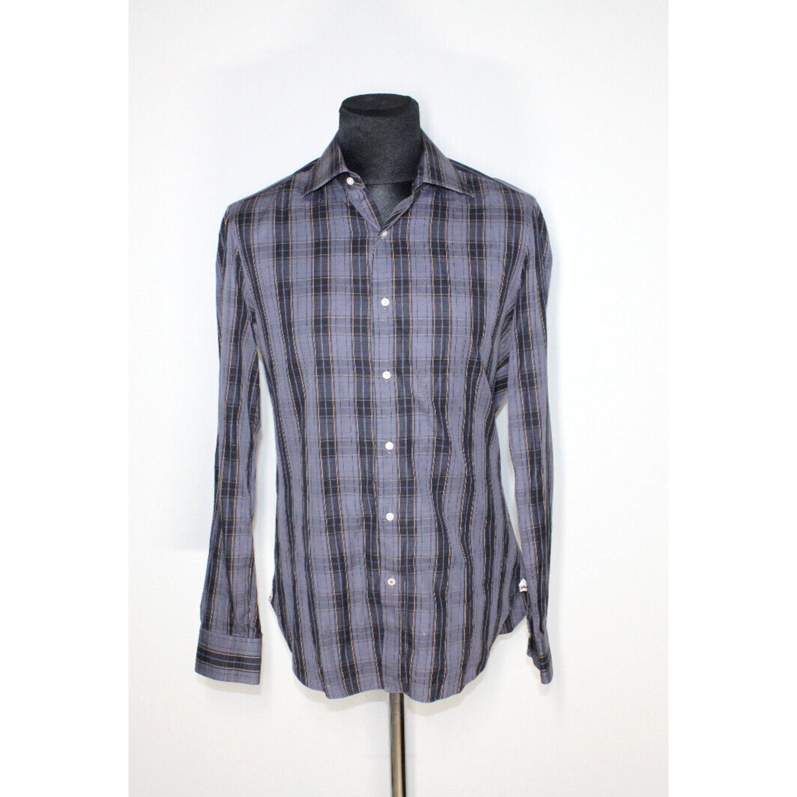 Isaia ISAIA Blue & Navy Plaid Cotton Button Up Long Sleeve Shirt L Size US L / EU 52-54 / 3 - 1 Thumbnail