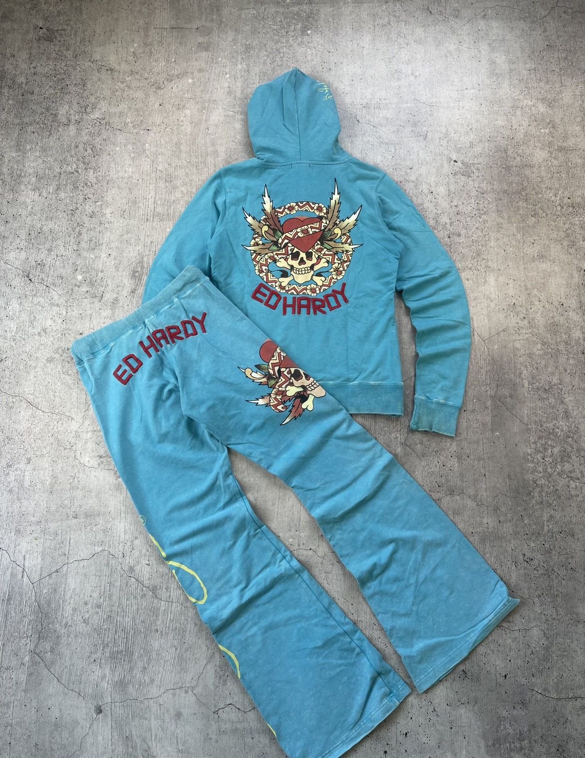 Ed Hardy × Vintage Vintage Y2k Ed Hardy Suit(Pants+Zip Sweatshirt) Skull ☠️ 90’s Size XL / US 12-14 / IT 48-50 - 1 Thumbnail