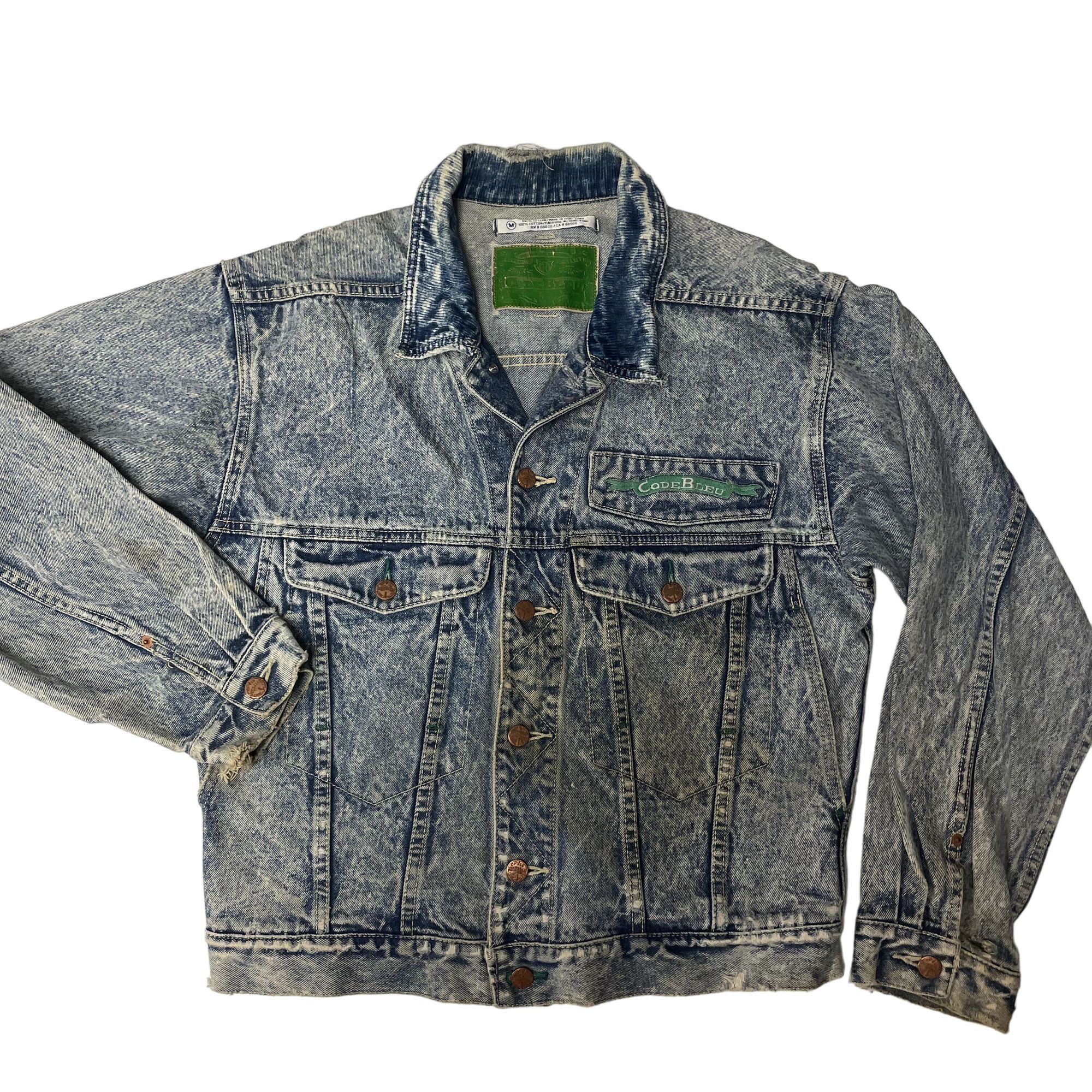 Vtg Code Bleu DESTROYED Blue Jean ACID WASH Jacket