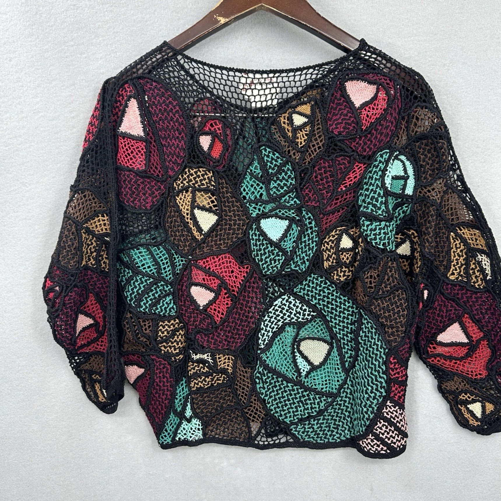 Vintage Vintage LIM'S Sweater Women Small Crochet Floral Mosaic Handknit Festival Cottage Size S / US 4 / IT 40 - 5 Thumbnail