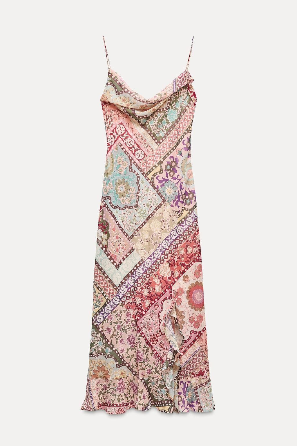 Zara Patchwork printed slip dress Size L