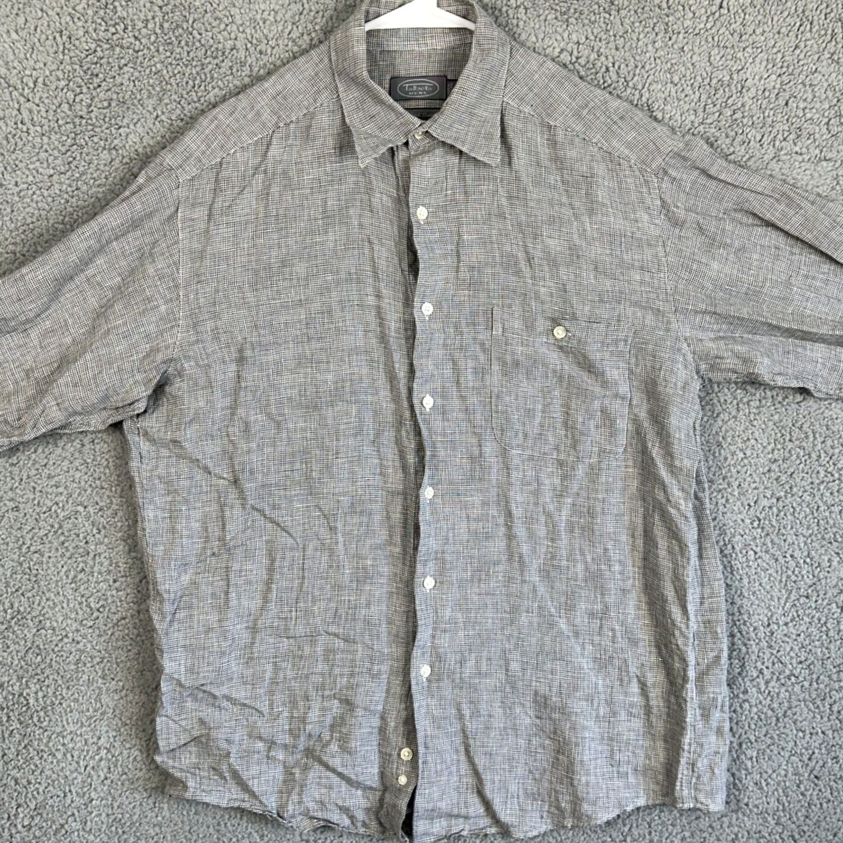 Talbots Talbots 100% Linen Shirt Button Up Mens Medium White Gray Houndstooth Button Up Shirt Mens Medium White Size US M / EU 48-50 / 2 - 3 Thumbnail