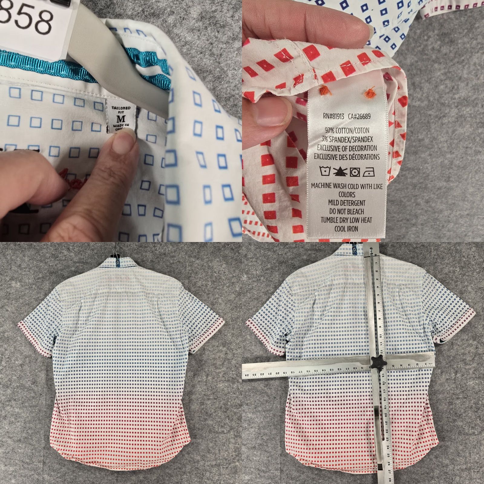 Robert Graham Robert Graham Shirt Mens Medium Tailored Fit Short Sleeve Button Up White Multi Size US M / EU 48-50 / 2 - 8 Thumbnail
