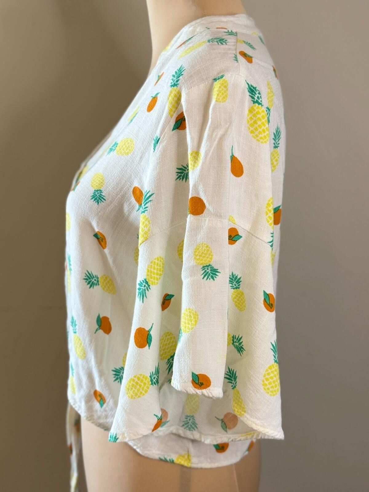 Luchiano Visconti Lush crop top pineapple orange novelty print wide sleeves M Size M / US 6-8 / IT 42-44 - 3 Thumbnail