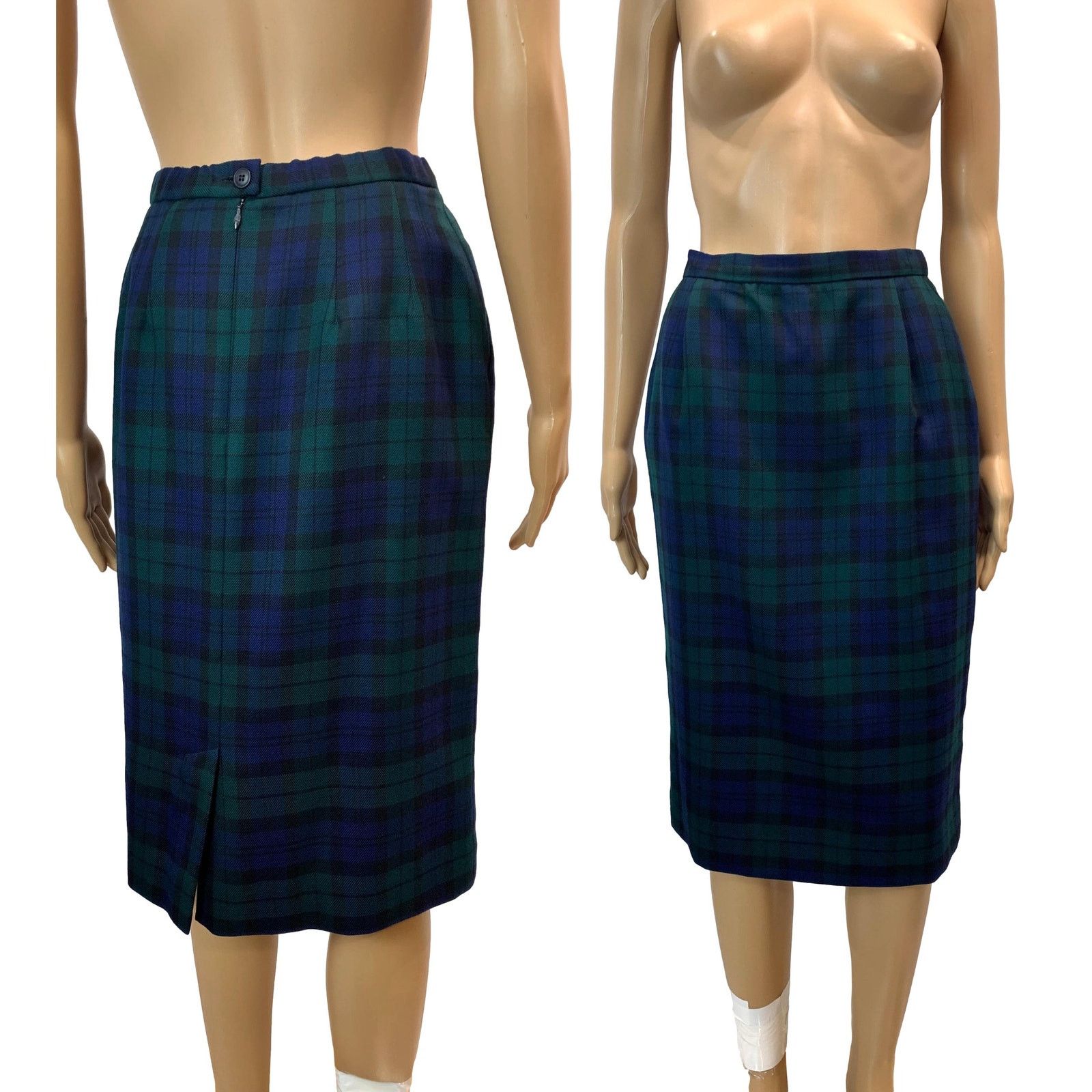 Pendleton × Vintage 80s Pendleton Blue & Green Tartan Plaid Straight Skirt 26" Size 26" / US 2 / IT 38 - 8 Thumbnail
