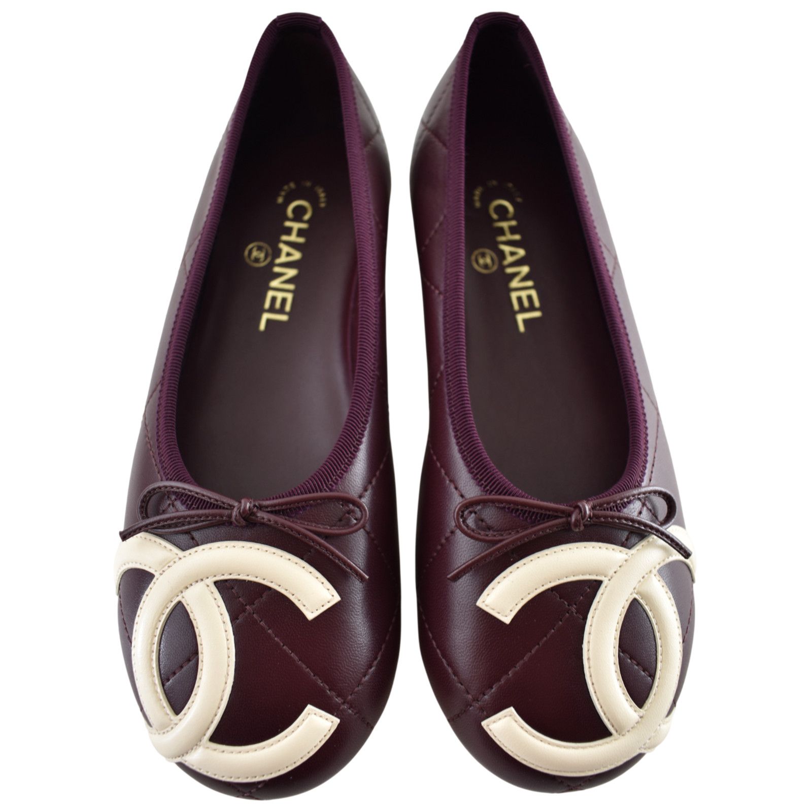Chanel Beach Cambon Burgundy Red Ivory CC Ballet Flat 37.5 Size US 7.5 / IT 37.5 - 1 Thumbnail
