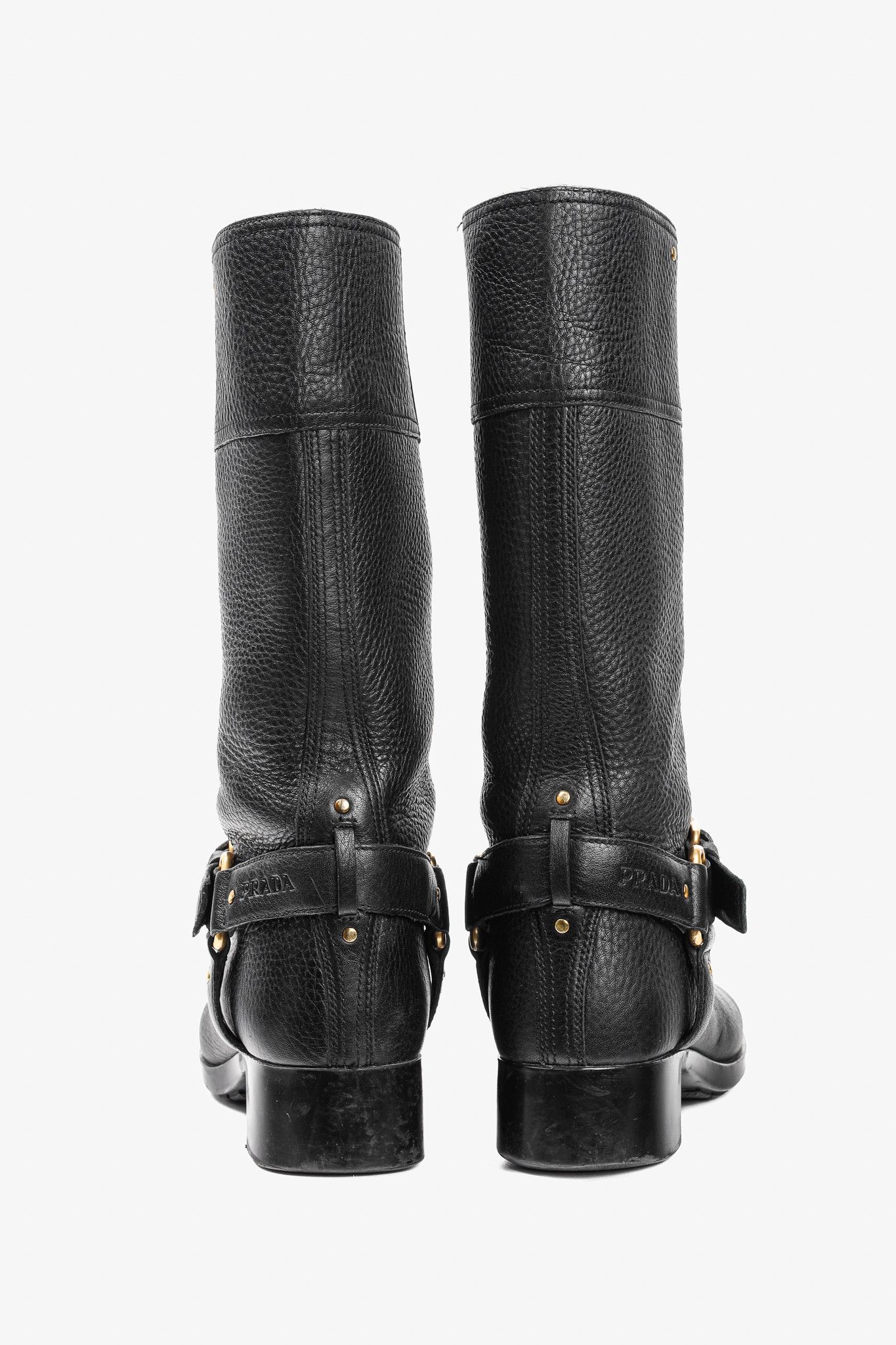 Prada Prada Sport Black Pebbled Leather Harness Biker Boots Size US 9.5 / IT 39.5 - 3 Thumbnail