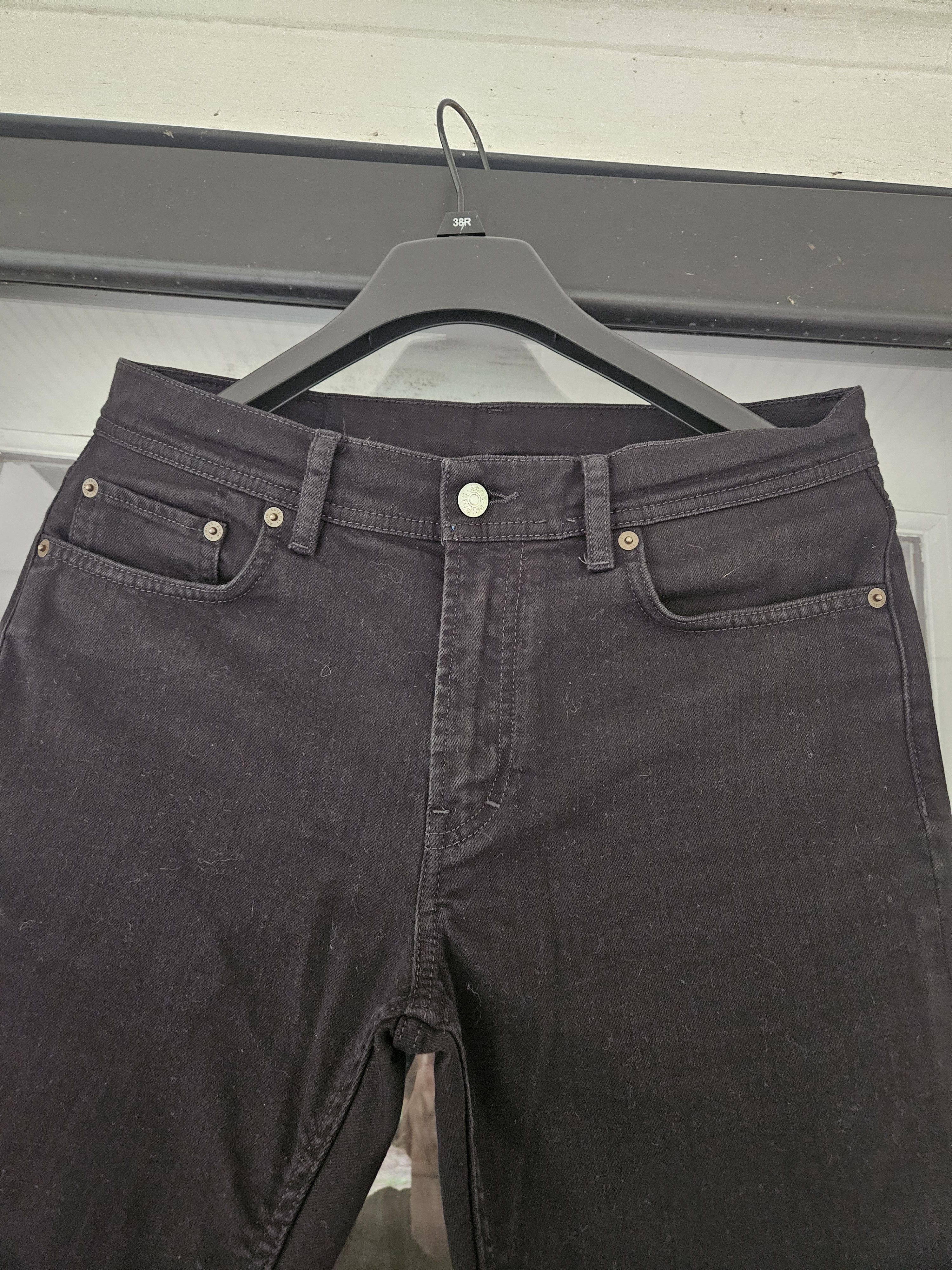 Acne Studios River Stay Black Leather Back Patch Denim Jeans Size US 32 / EU 48 - 2 Thumbnail