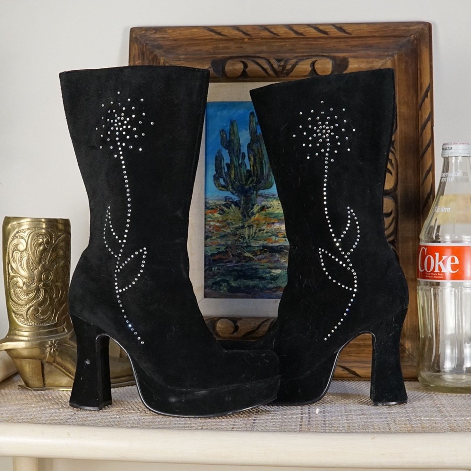 Vintage Y2k Bakers genuine suede flower gem heeled boots bratz style Size US 10 / IT 40 - 2 Thumbnail