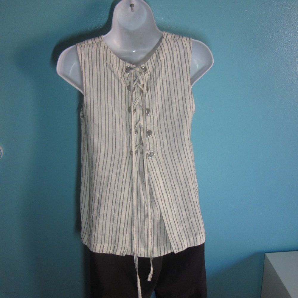 Theory Theory Womens Striped Lace Up Back Linen Tank Size Petite Small Size XS / US 0-2 / IT 36-38 - 4 Thumbnail