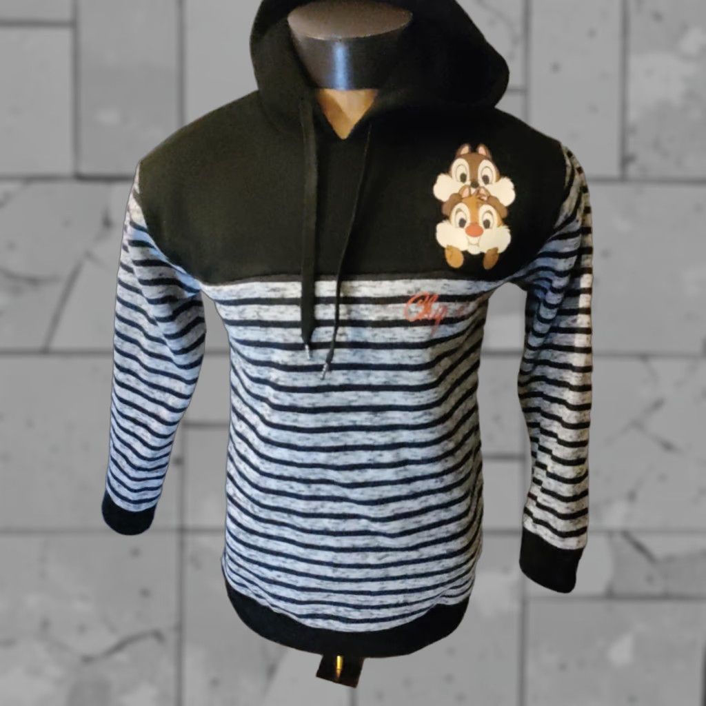 Women's Disney Chip & Dale Black & Gray Stripe Polyester Hoodie M VTG NWOT RARE