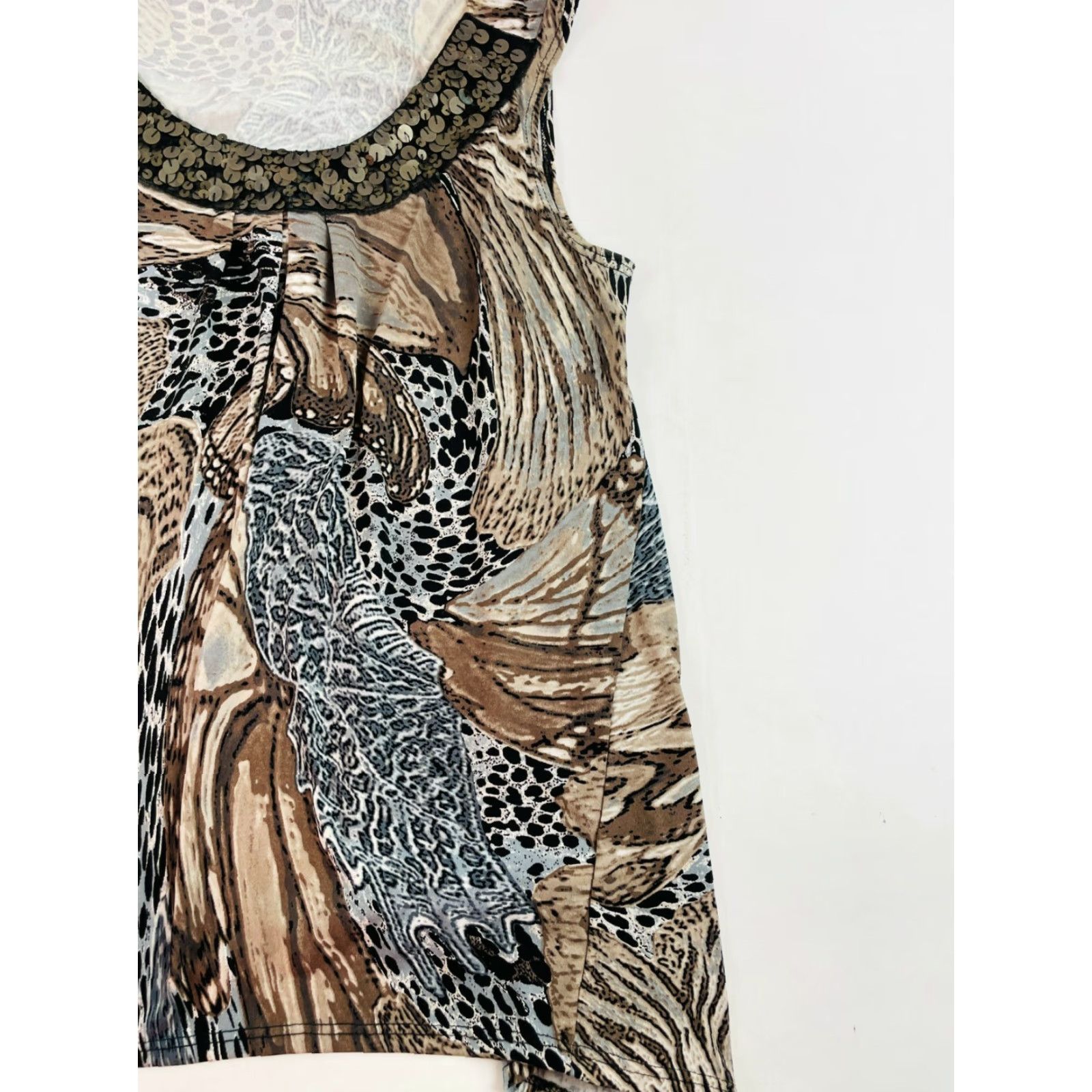 Vintage Notations Sleeveless Top Women's Brown Animal Print Beads Scoopneck M Swing Shirt Casual Size M / US 6-8 / IT 42-44 - 5 Thumbnail