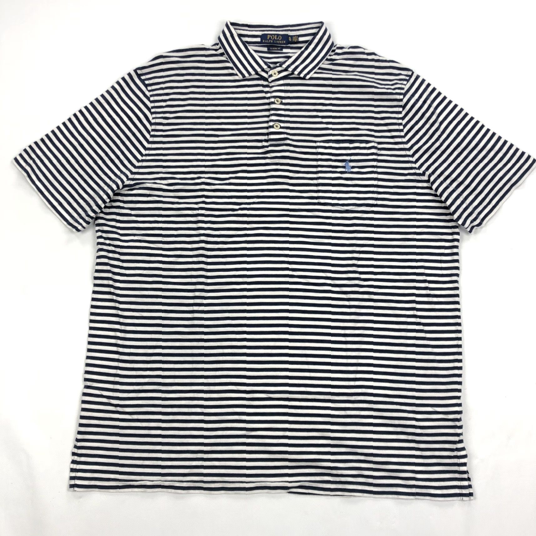 Polo Ralph Lauren Polo Ralph Lauren Polo Shirt Striped Short Sleeve Navy Blue XL Men’s Classic Fit Embroidered Logo Pocket Button Chest 48 Knit Cotton Size US XL / EU 56 / 4 - 2 Thumbnail