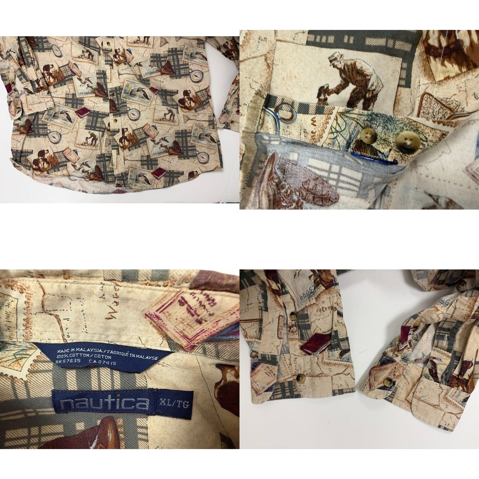 Nautica VINTAGE Nautica Shirt Men XL Beige 90s Hunting Dog Graphic Print Button-Up Oversized Collection Retro Hipster Weathered Mens Size US XL / EU 56 / 4 - 9 Thumbnail
