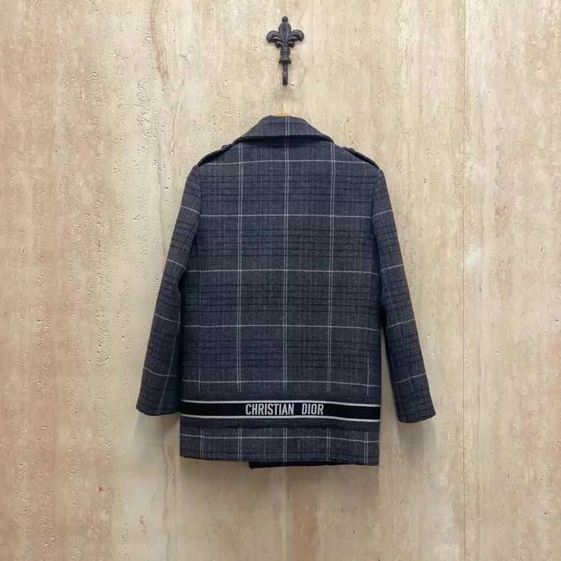 Dior Dior Gray plaid slogan logo double-breasted wool coat 2504- Size XS / US 0-2 / IT 36-38 - 2 Thumbnail
