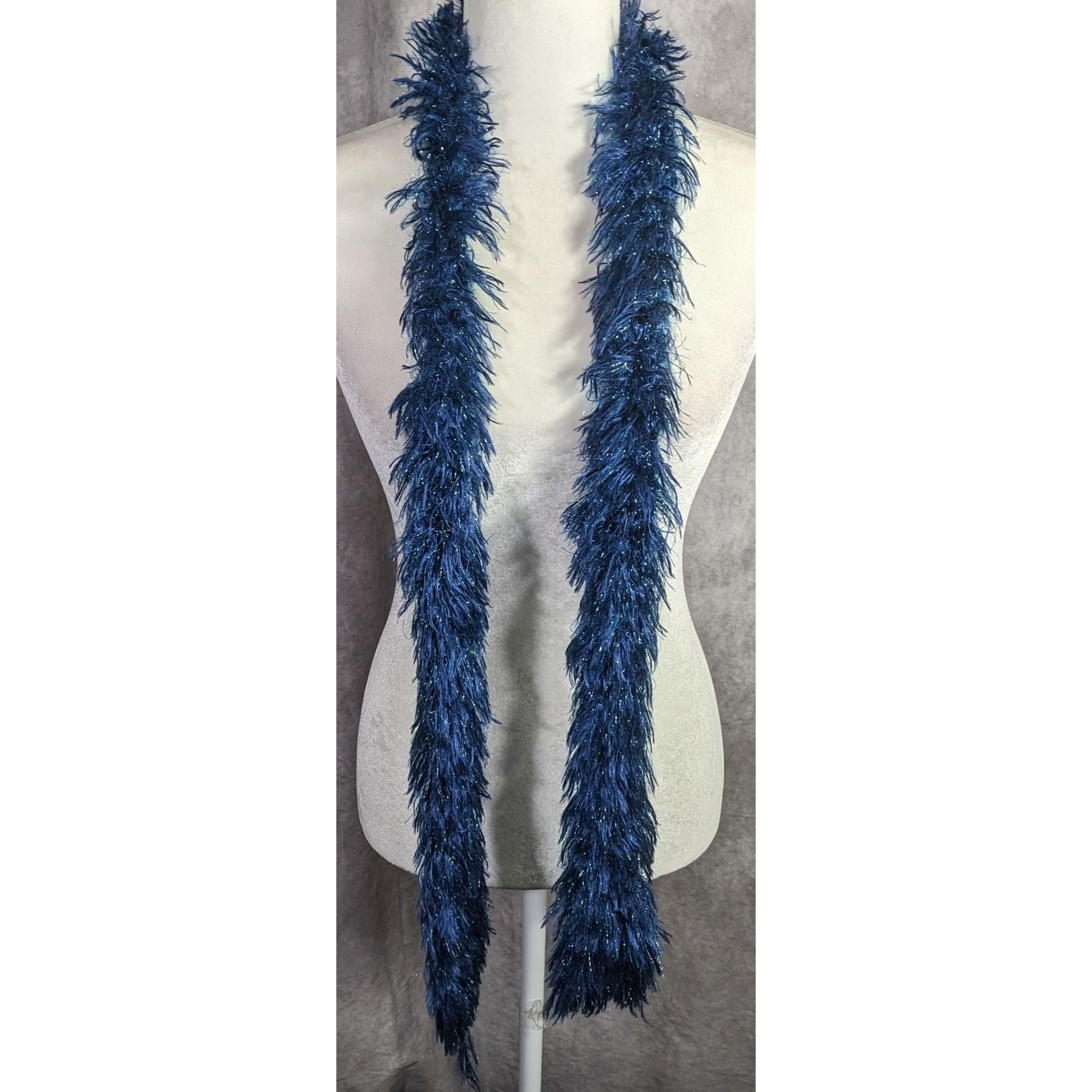 Other Handmade Blue And Metallic Eyelash Yarn Scarf By Kristina Am Size ONE SIZE - 8 Thumbnail