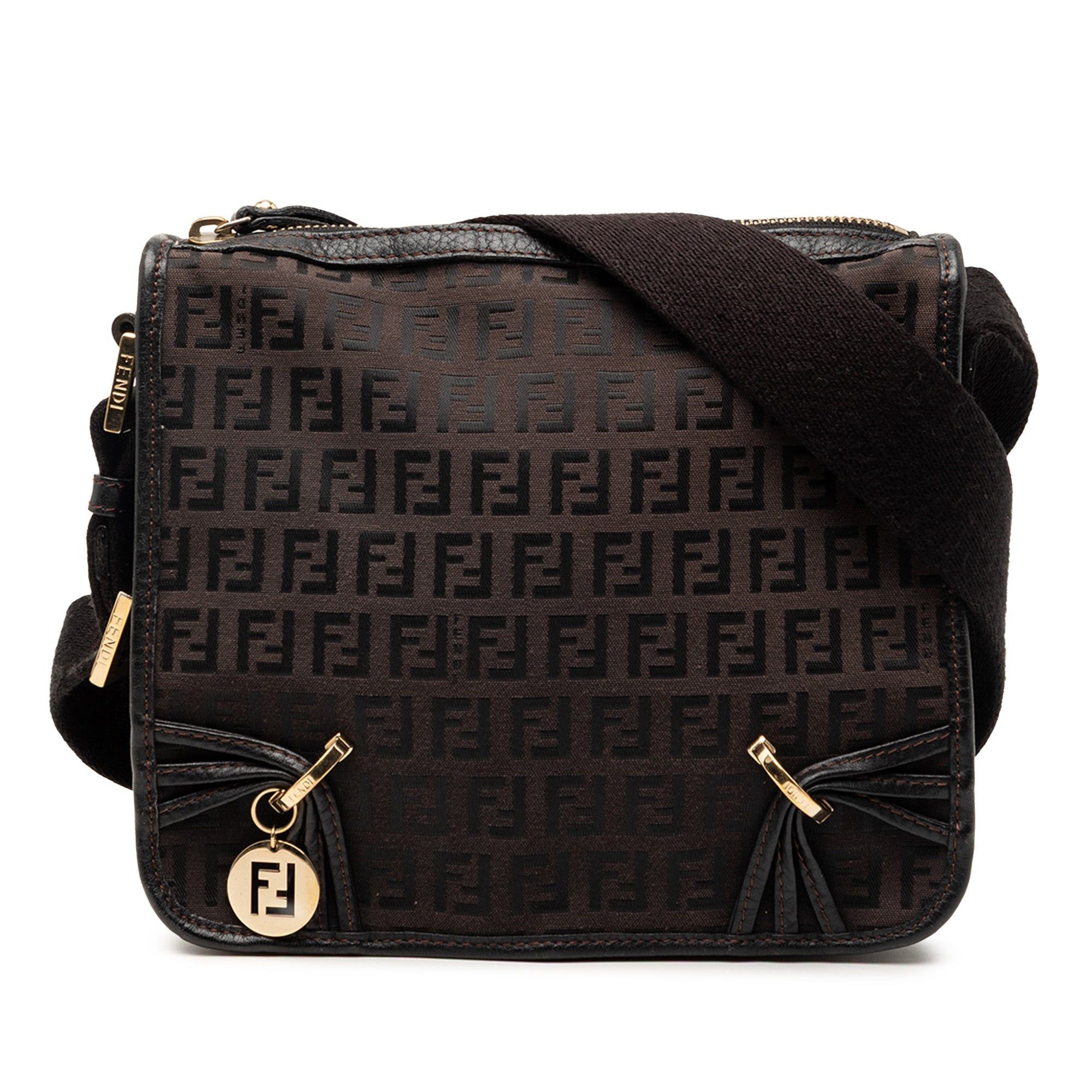 Fendi Small Zucchino Canvas F Charm Crossbody Size ONE SIZE - 1 Thumbnail