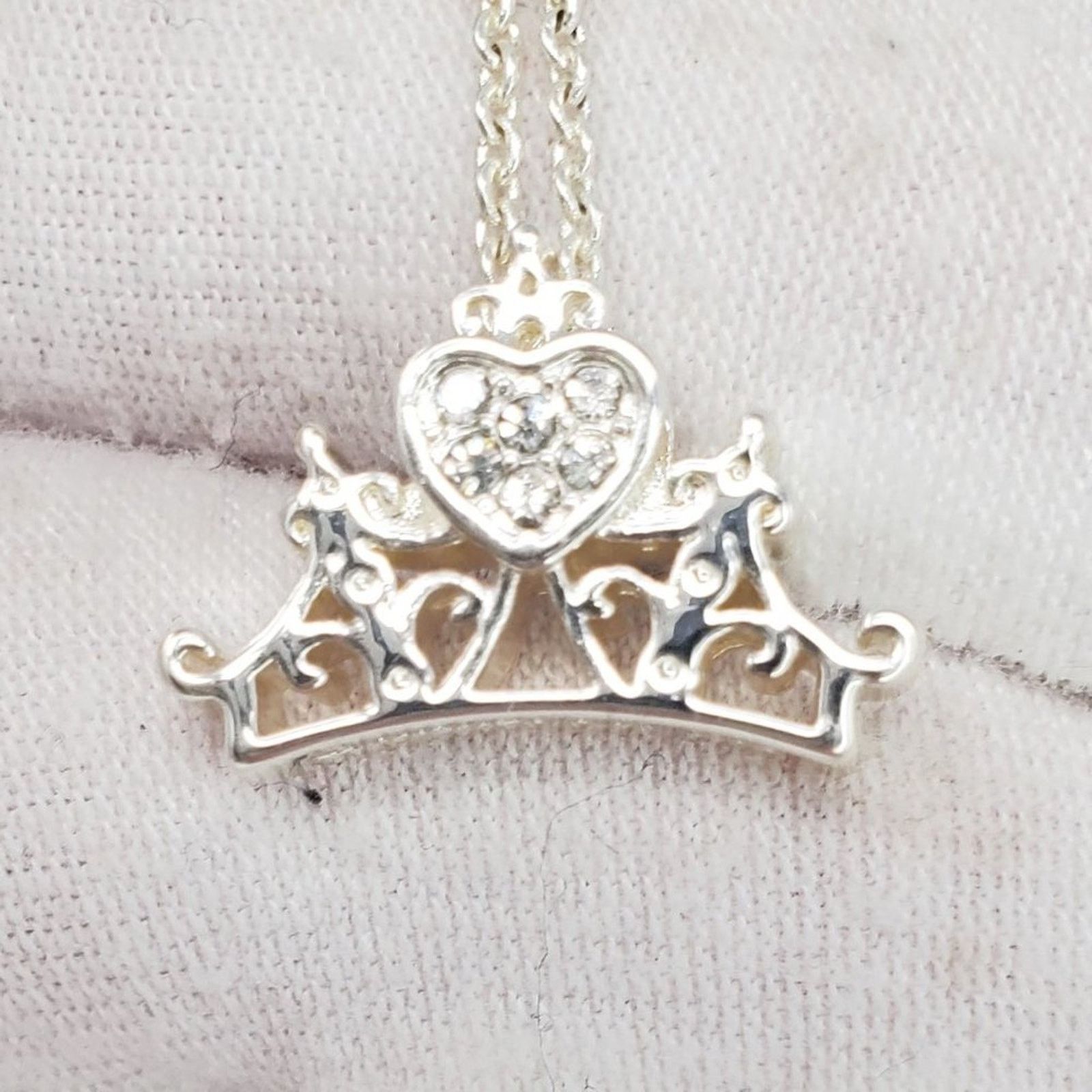 Disney Disney Silver & White Rhinestone Heart Crown Necklace Size ONE SIZE - 2 Thumbnail