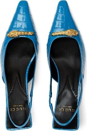 Gucci o1s1wg110225 Women's Crocodile Print Pumps in Blue Size US 8 / IT 38 - 5 Thumbnail