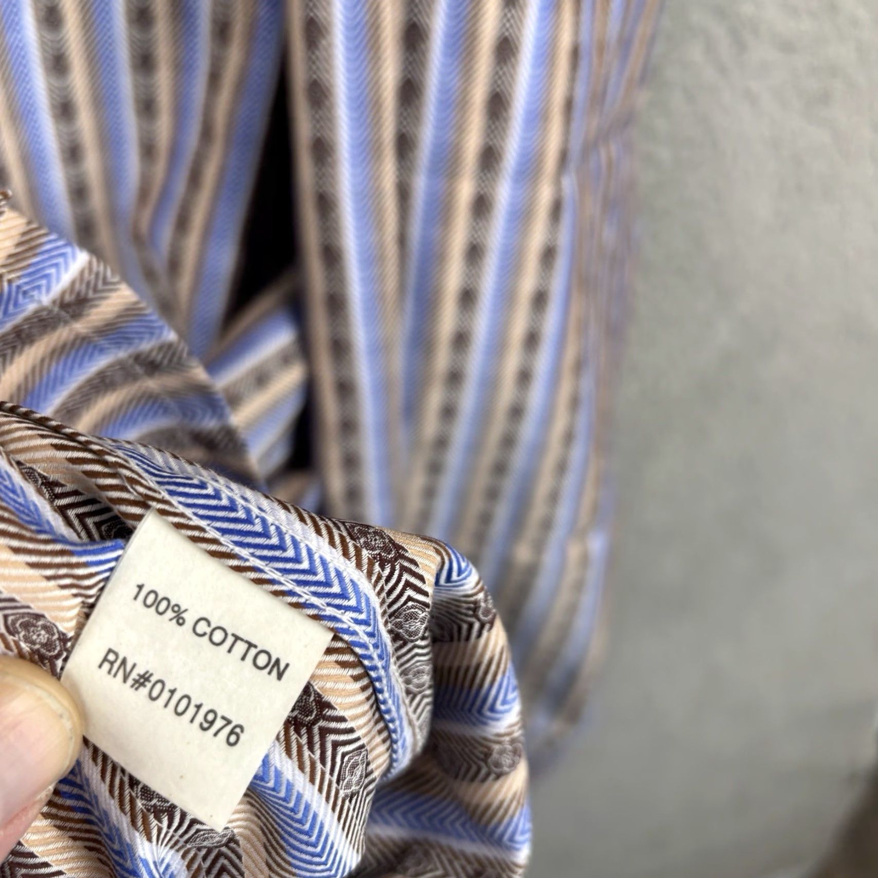 Vintage Inserch Button-Up Shirt Mens 5XL Blue Tan Stripe Jacquard 100% Cotton Casual Shirt Size US XXL / EU 58 / 5 - 5 Thumbnail