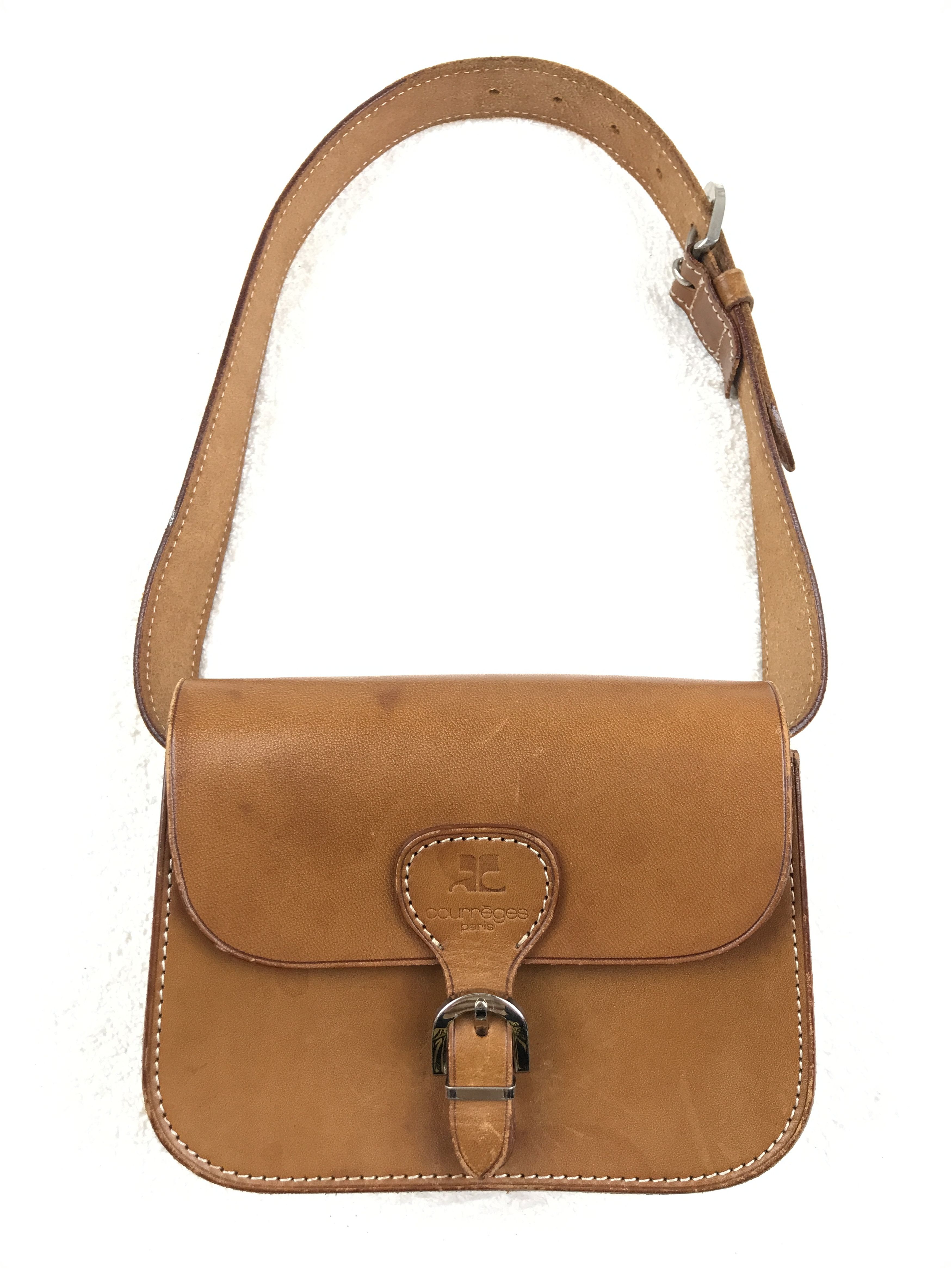 COURREGES Paris Rare Vintage Tan Leather Waist Belt Bag 