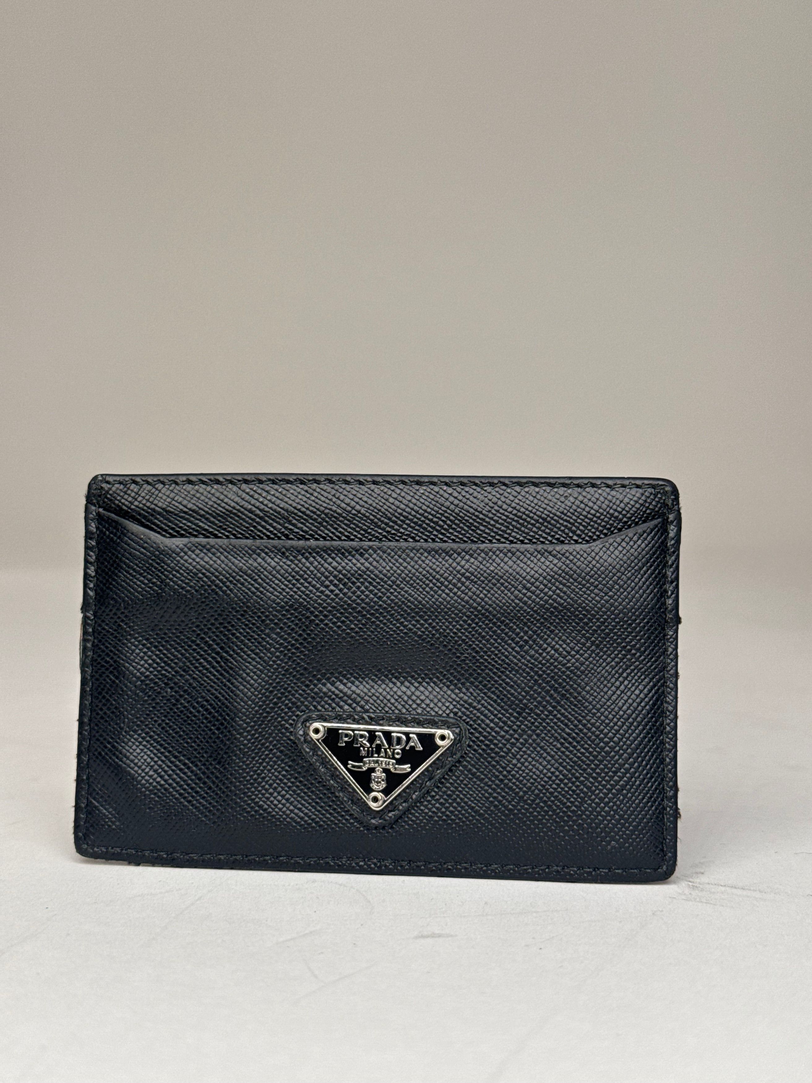Prada Vintage Triangle Saffiano Leather Card Holder Black Size ONE SIZE - 1 Thumbnail