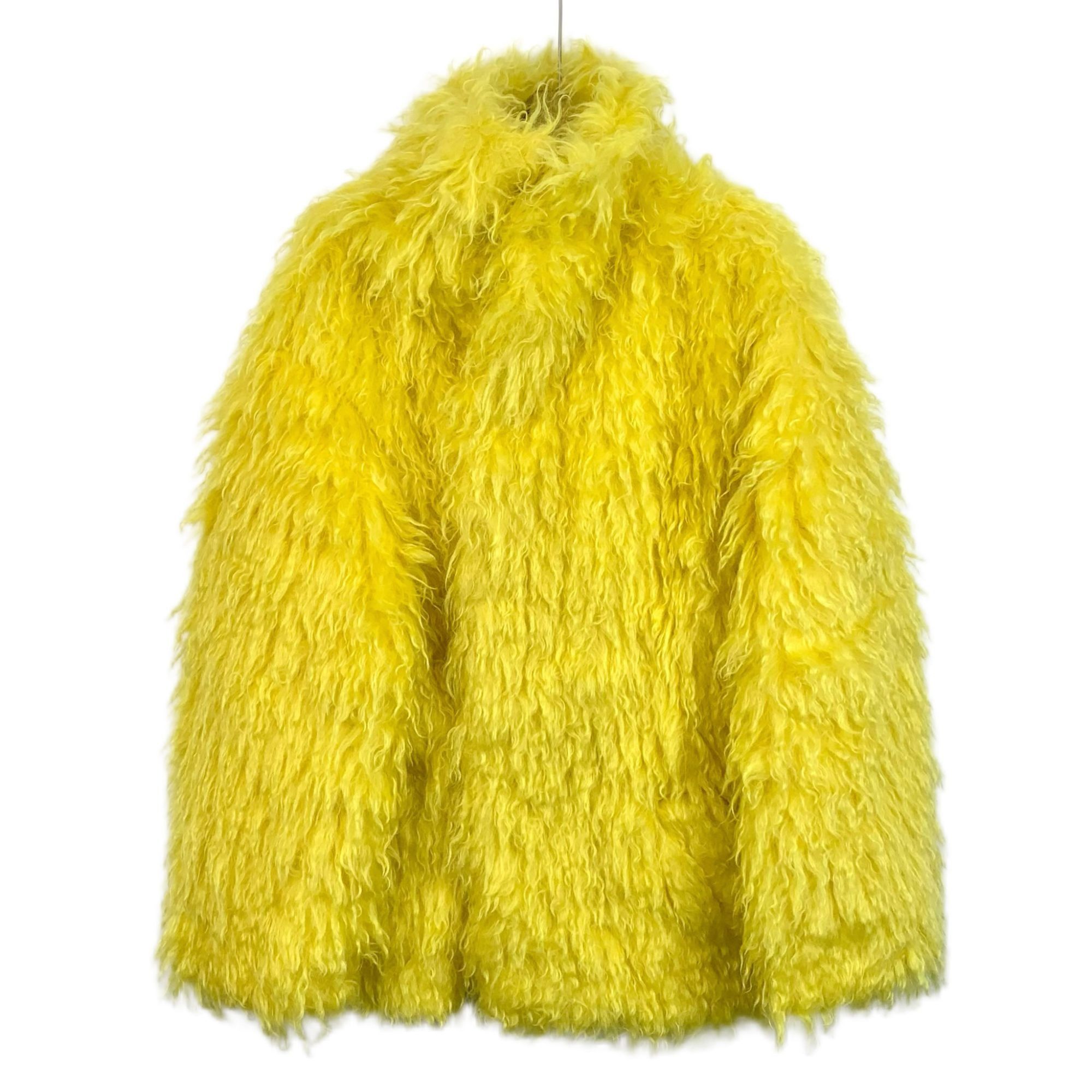 Balenciaga Yellow Mohair-Blend Fur Effect Coat With Garment
