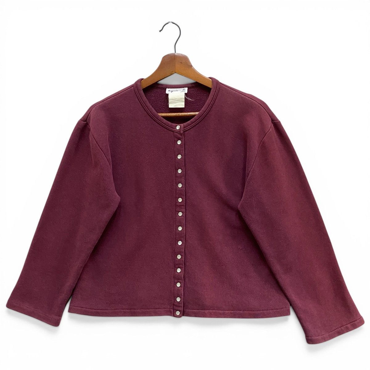 agnes b. Vintage Agnes B Paris Iconic Snap Button Cardigan Maroon Size US S / EU 44-46 / 1 - 2 Thumbnail