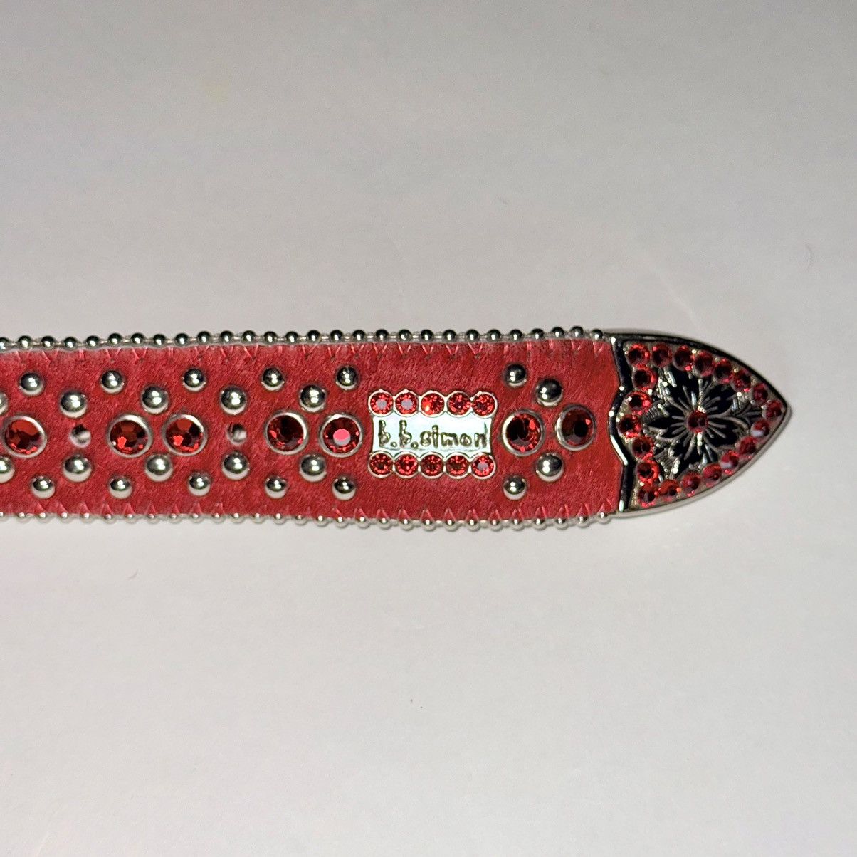 B.B. Simon BB Simon Red Crystal Pony Hair Belt Size 34 - 3 Thumbnail