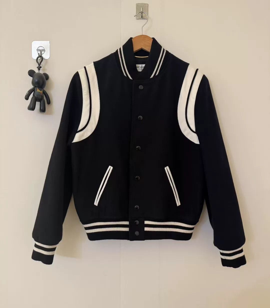 Saint Laurent Paris stylish black baseball jacket with white details Size US L / EU 52-54 / 3 - 1 Thumbnail