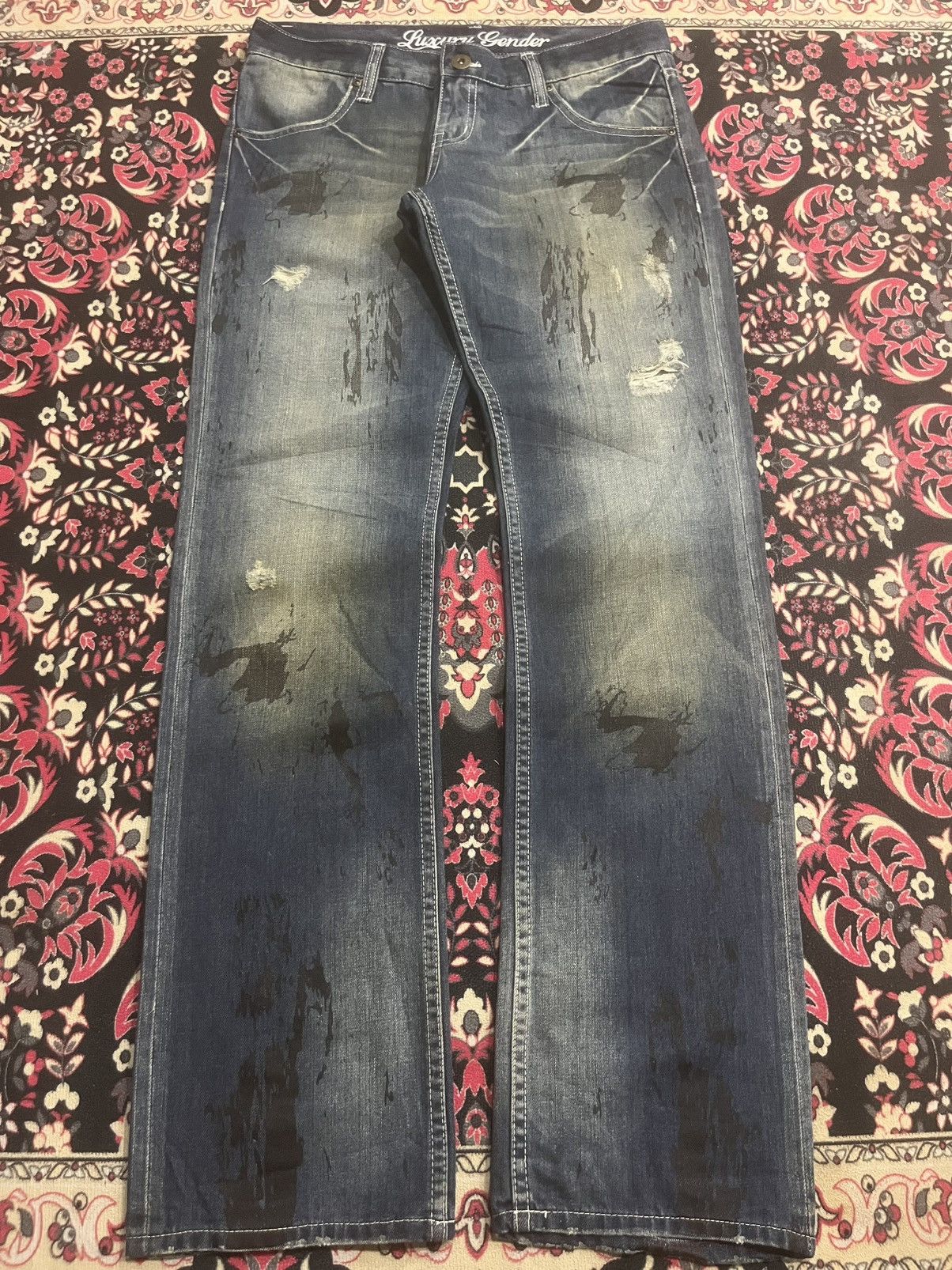 Japanese Brand Luxury Gender Paint Splatter Distressed Jeans