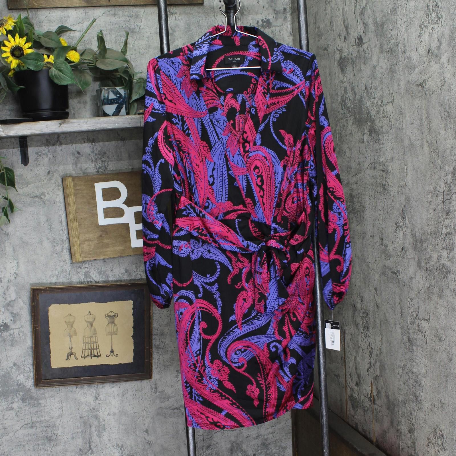 Other Nwt Tahari Asl Faux-wrap Dress Dem643-t4 Black Cobalt 12 Size XL / US 12-14 / IT 48-50 - 1 Thumbnail