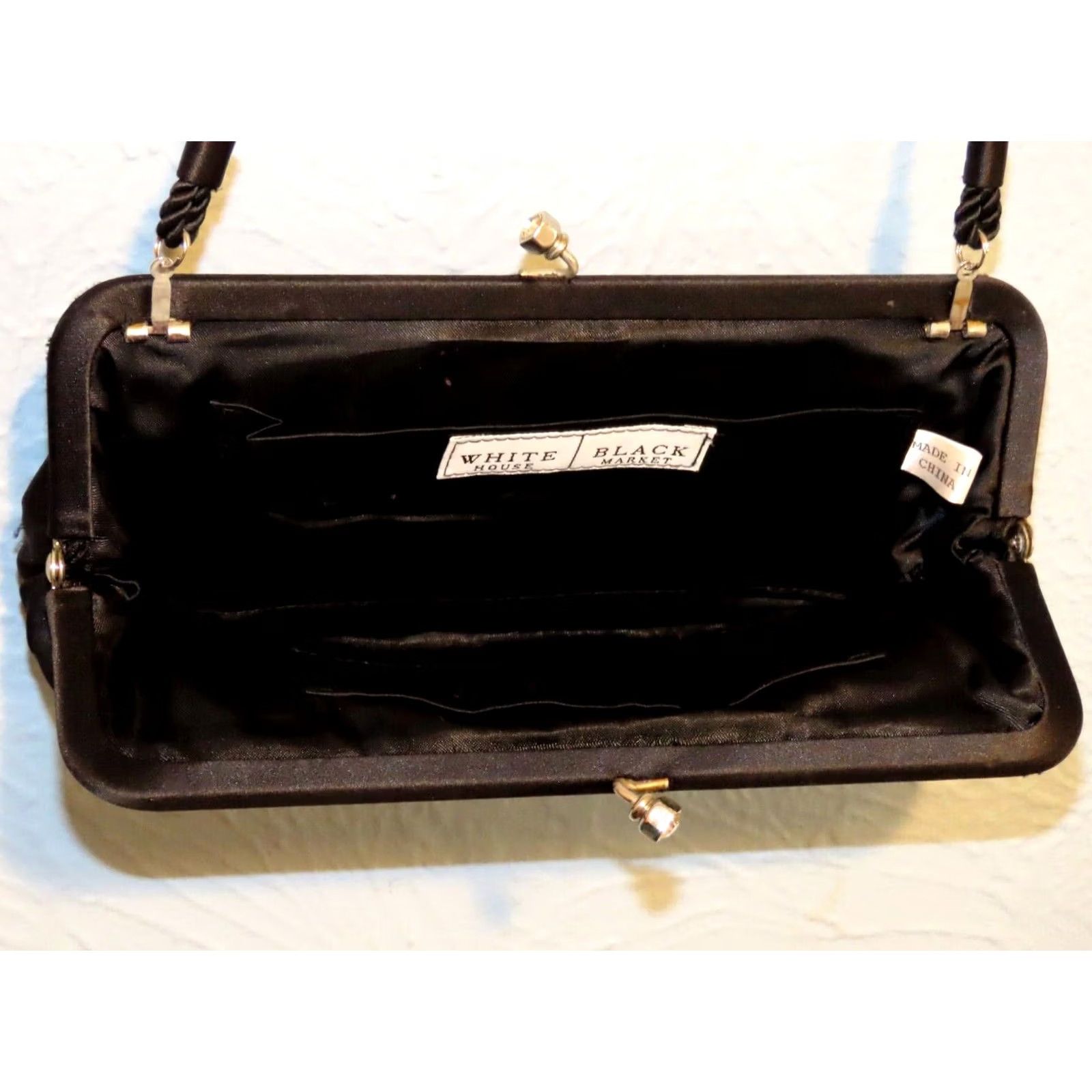 White House Black Market READ White House Black Market Clutch Purse Crossbody Cord Rhinestone Clasp Black Small Women Lampshade? Size ONE SIZE - 6 Thumbnail