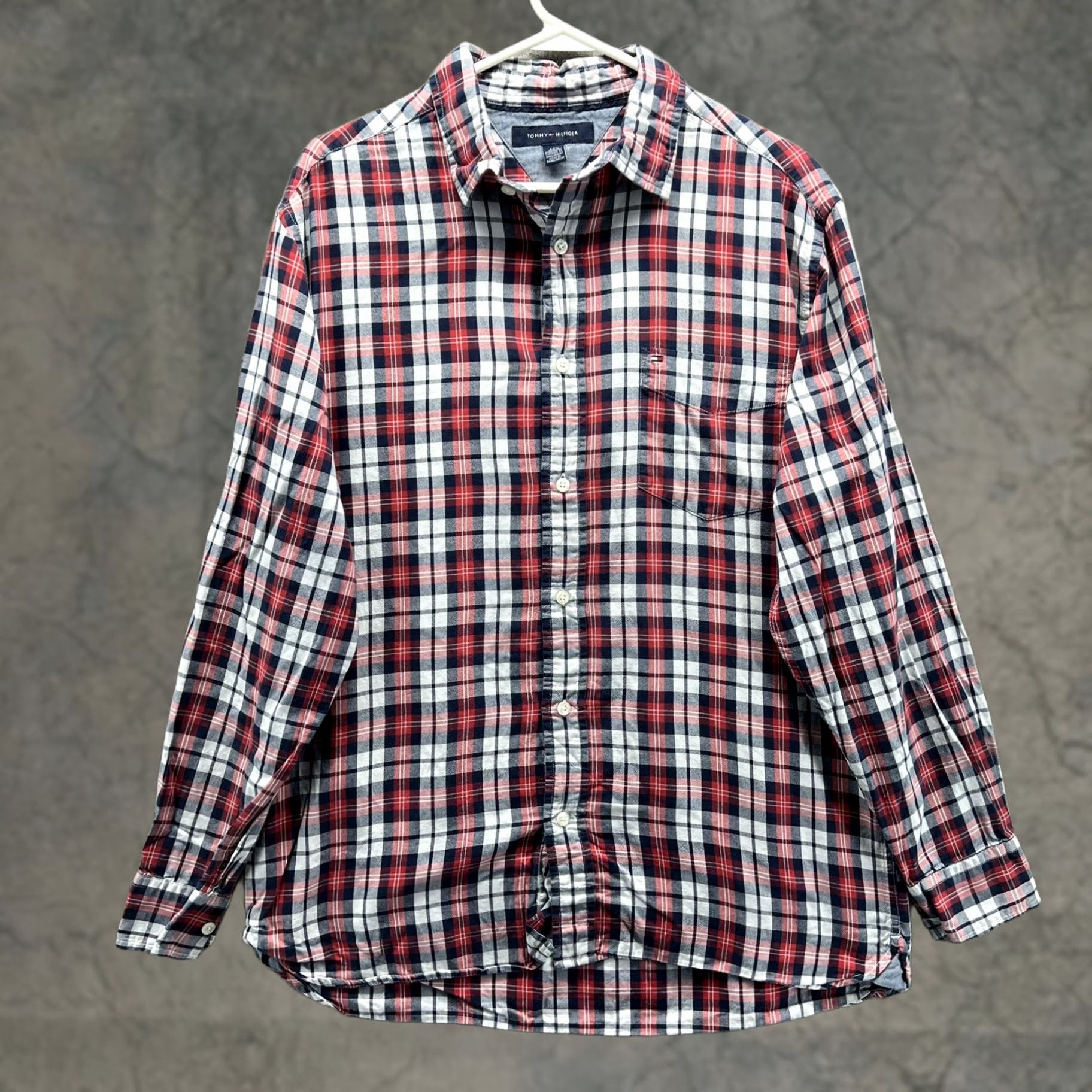 Tommy Hilfiger Tommy Hilfiger Shirt Mens Large Red Blue Plaid Button Front Long Sleeve Cotton Size US L / EU 52-54 / 3 - 1 Thumbnail
