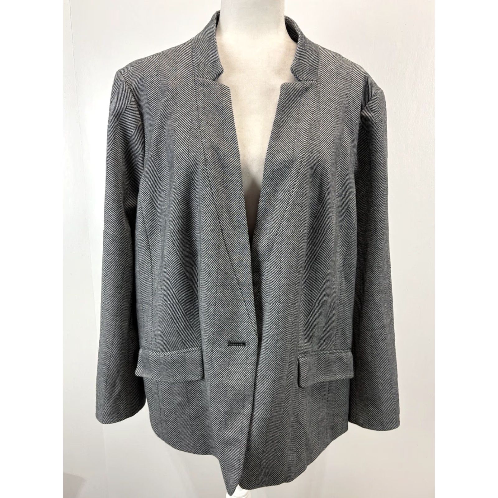 Talbots Talbots Plus Blazer Jacket 22W Gray Herringbone Long Sleeve Womens Size 3XL / US 20-22 - 5 Thumbnail