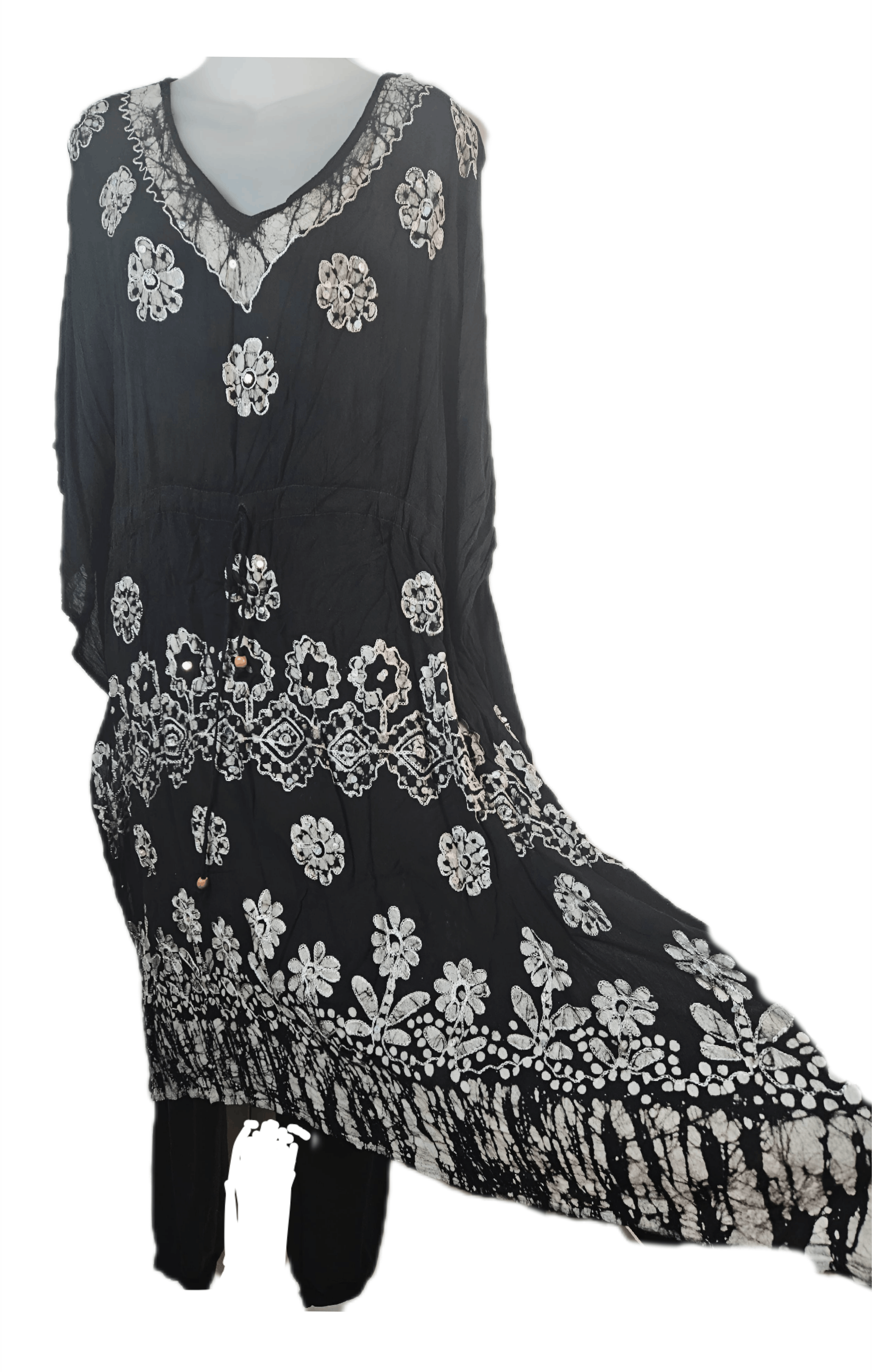 Other 80s Black & White Batwing Sequin Boho Dress Size ONE SIZE - 3 Thumbnail