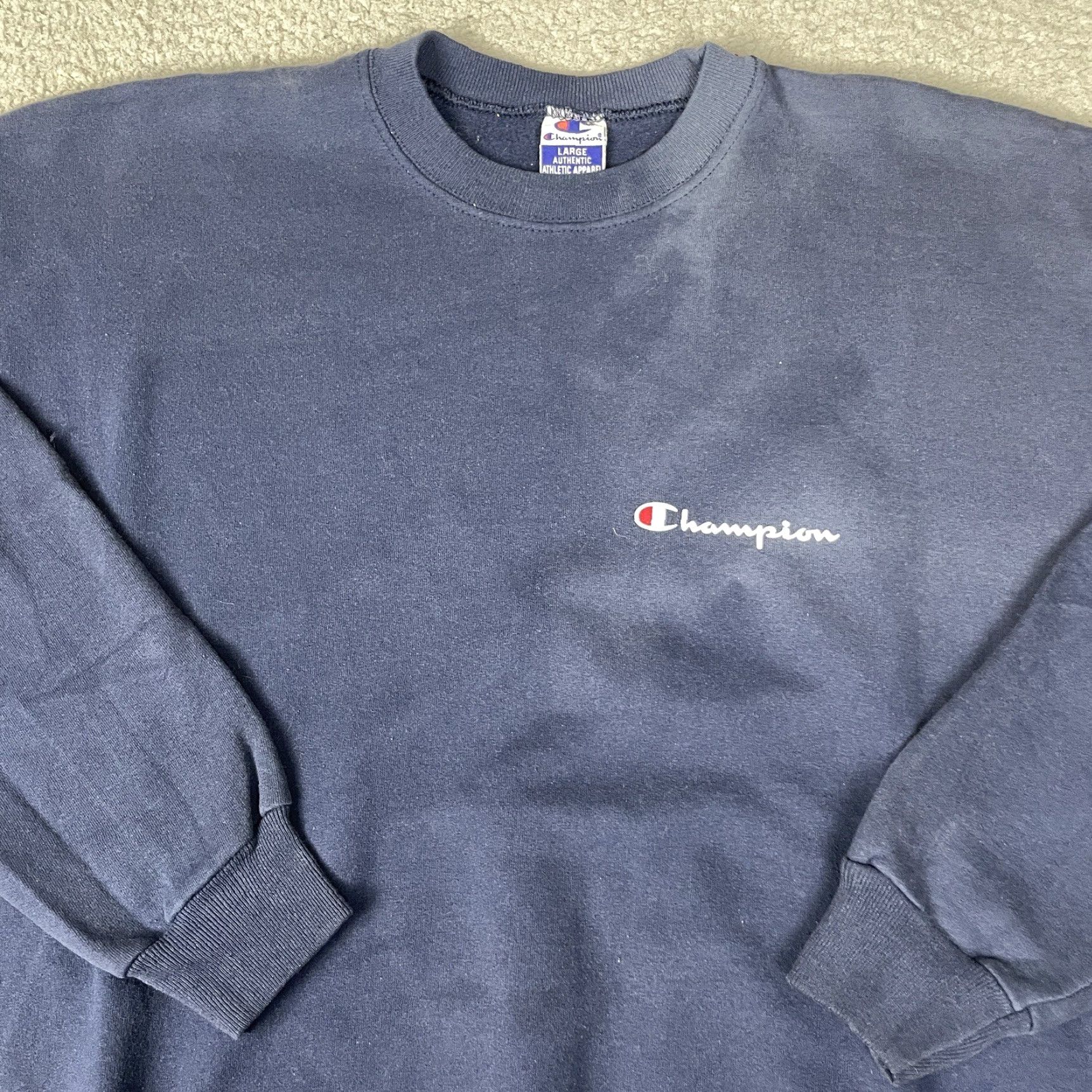 Champion VINTAGE Champion Sweatshirt Adult L Blue Logo 90s Distressed Pullover Mens Size US L / EU 52-54 / 3 - 2 Thumbnail