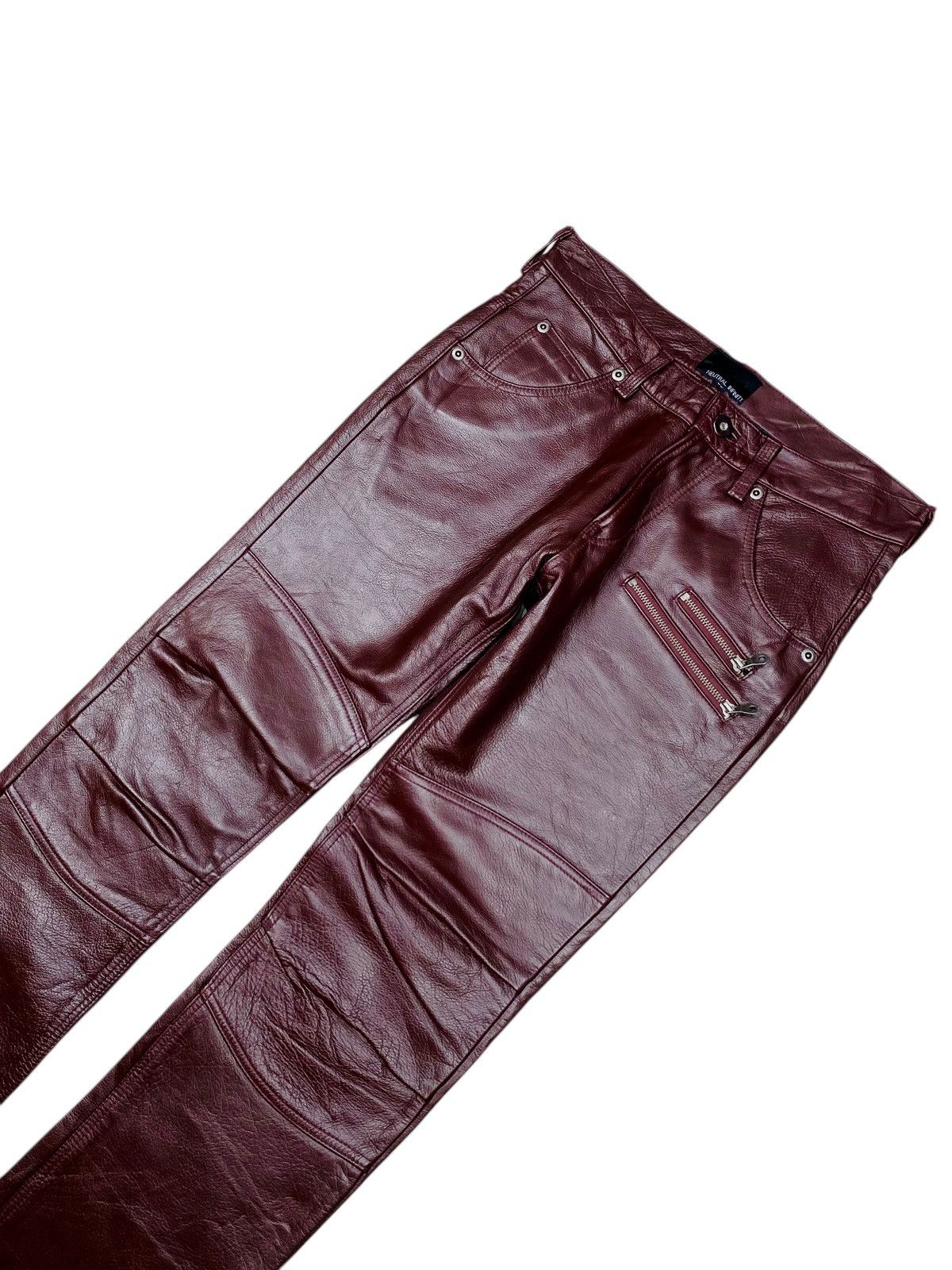 Ekam 2000s Neutral Infinity ERD Style Red Wine Biker Leather Pant Size US 30 / EU 46 - 3 Thumbnail
