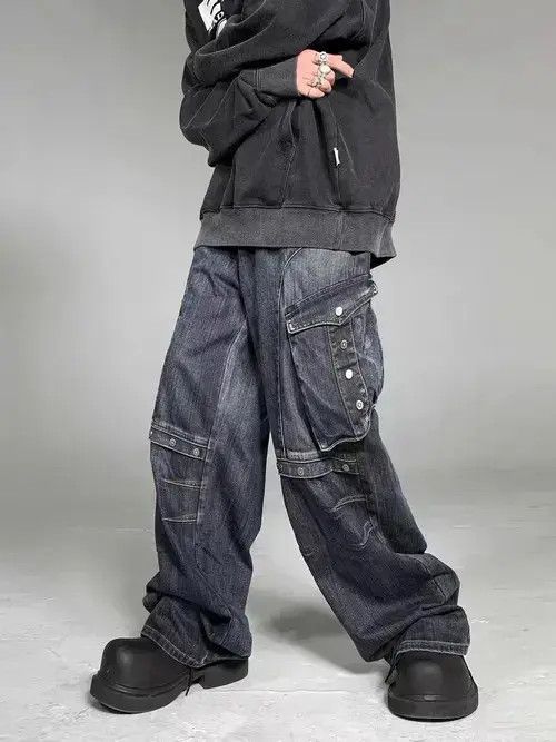 Japanese Brand × Jean Heavy industrial style washed studded large pocket jeans Size US 32 / EU 48 - 1 Thumbnail
