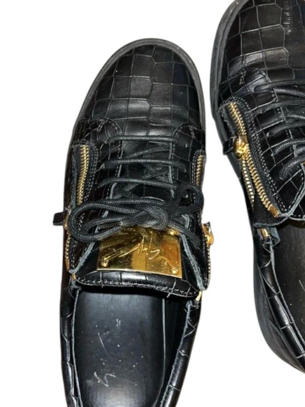 Giuseppe Zanotti Giuseppe Zanotti "Frankie" Croc Black Leather Gold Hardware Size US 11 / EU 44 - 3 Thumbnail