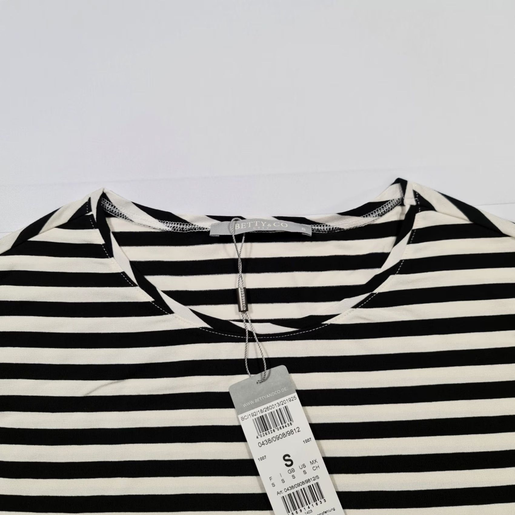 CO Betty & Co Womens T Shirt White Black Small Striped Short Sleeves Stretch Top Size S / US 4 / IT 40 - 2 Thumbnail