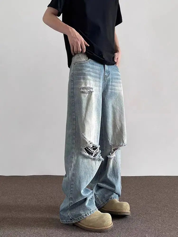 Japanese Brand High street ripped straight leg vintage baggy jeans Size US 32 / EU 48 - 6 Thumbnail