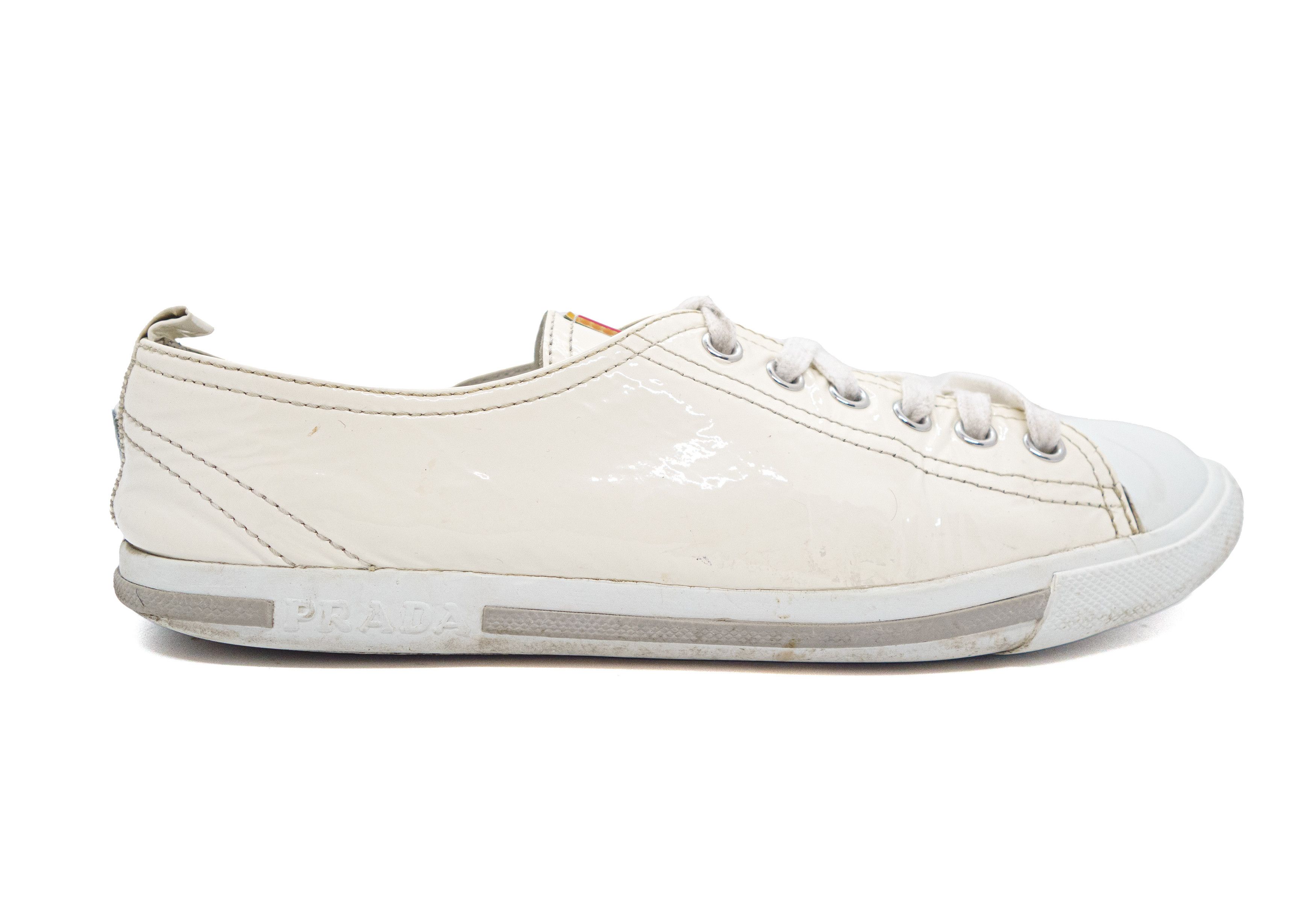 Prada Sport Red Tab Patent Leather Distressed Keds Size US 7.5 / IT 37.5 - 2 Thumbnail