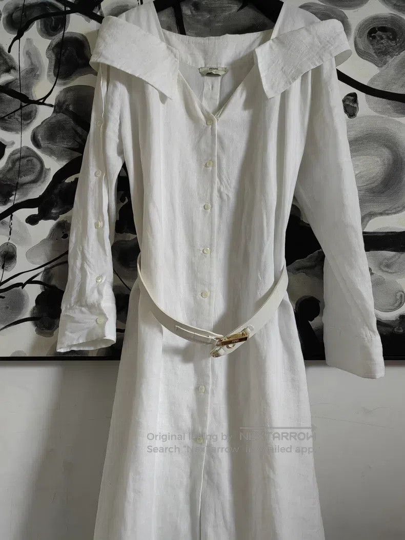 Fendi Fendi Linen White Dress Size XS / US 0-2 / IT 36-38 - 4 Thumbnail